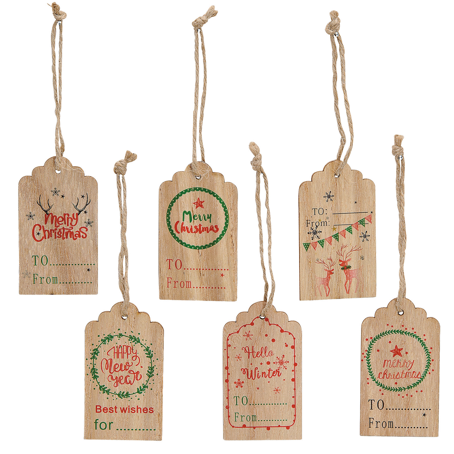 Geschenkanh�nger Set Merry Christmas aus Holz BRAUN 6 St�ck
