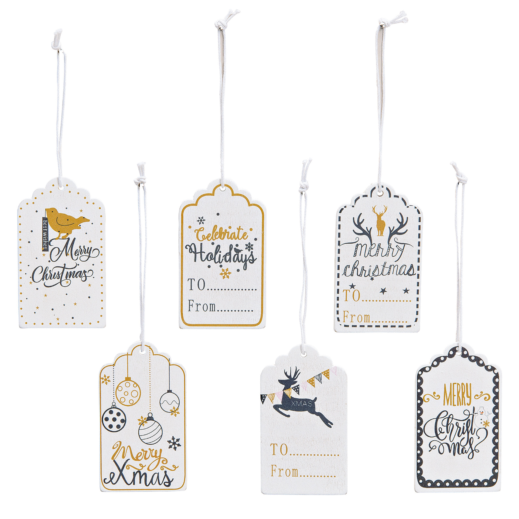 Geschenkanh�nger Set Merry Christmas aus Holz WEISS 6 St�ck