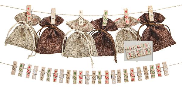 Adventskalender Klammer Set aus Holz 24teilig Weihnachten