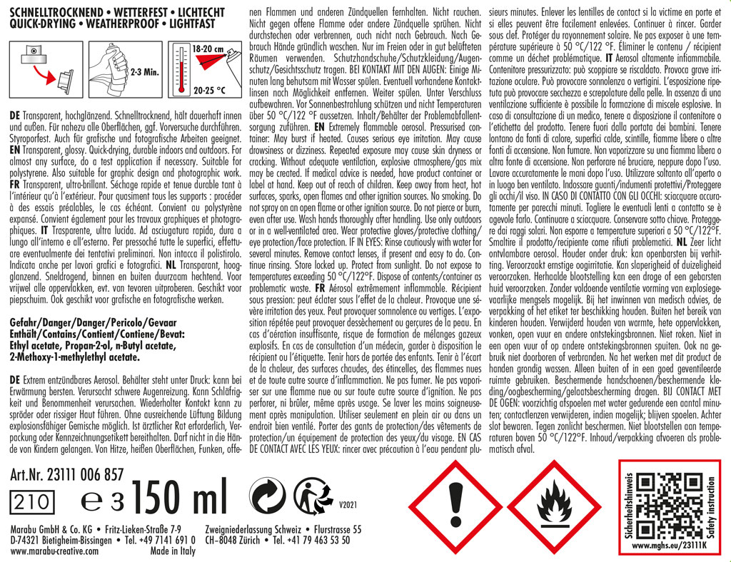 Marabu Klarlack, farblos, UV-best�ndig, 150 ml Dose