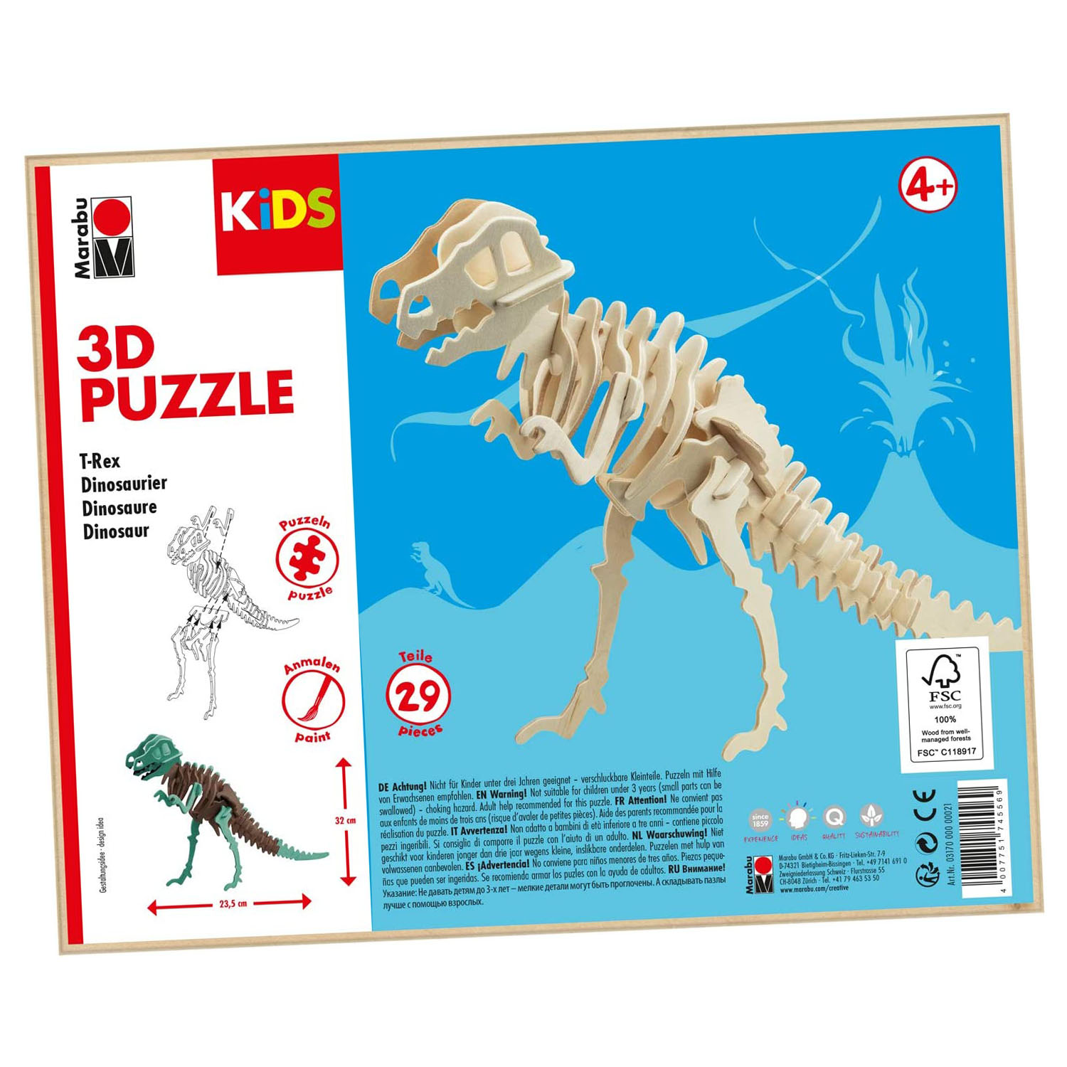Puzzle Holz 3D KiDS Dinosaurier 29Teile zum Ausmalen ab ...