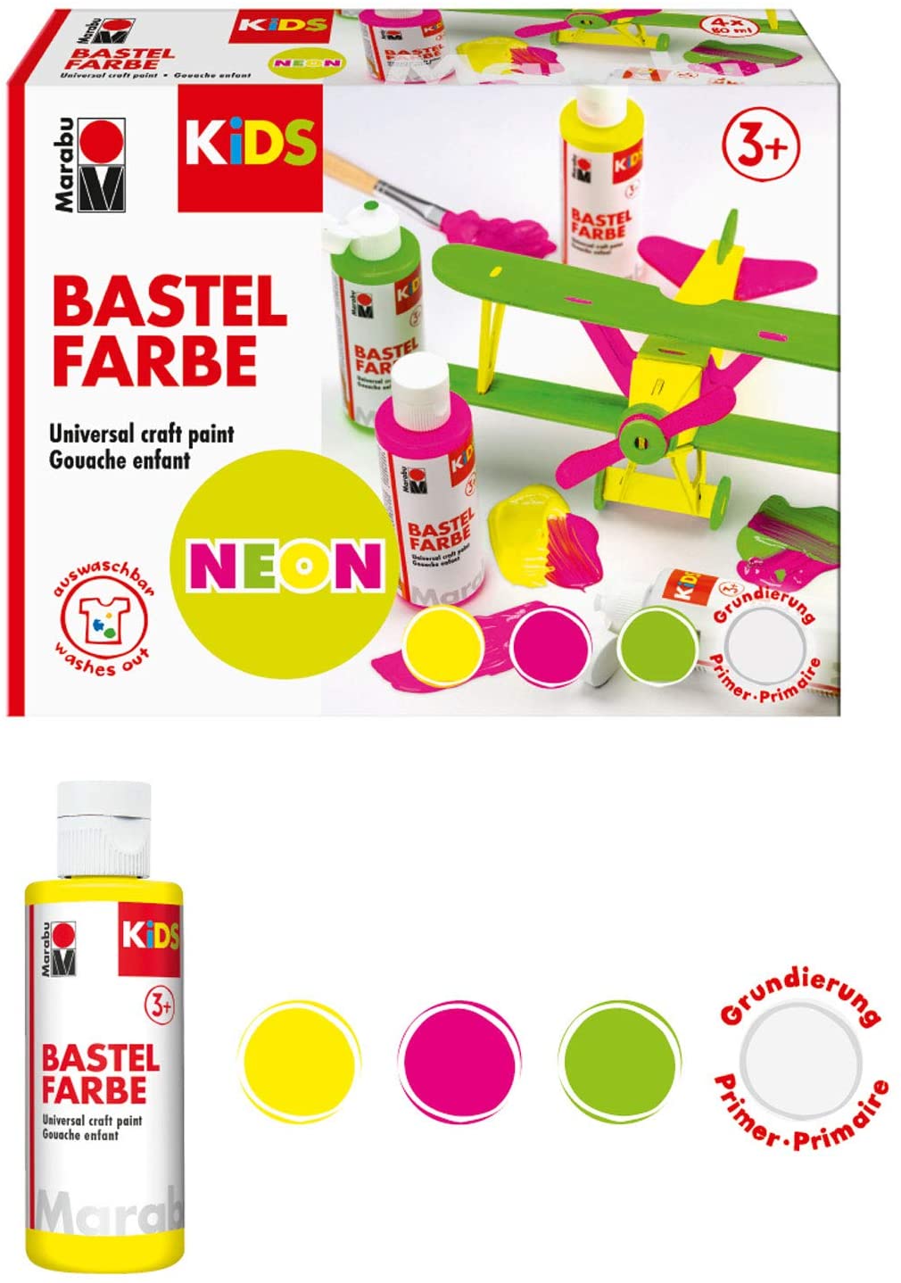 Marabu KiDS Bastelfarbe NEON, 4er-Set, 4 x 80 ml