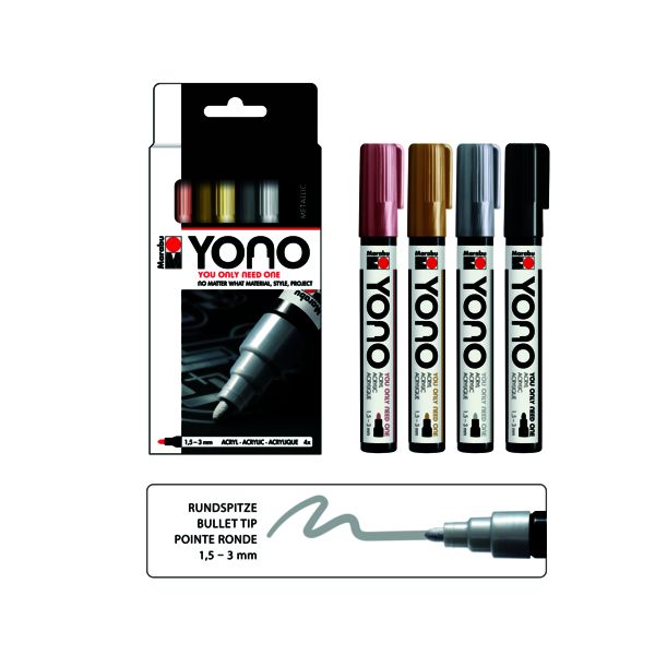 Marabu Acrylmarker "YONO", 1,5 - 3,0 mm, 4er Set METAL