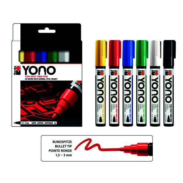 Marabu Acrylmarker "YONO", 1,5 - 3,0 mm, 6er Set