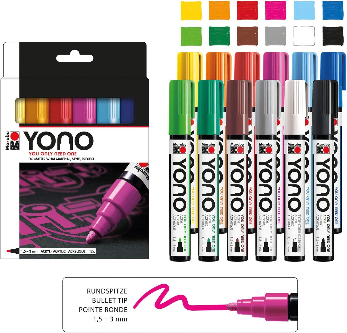 Marabu Acrylmarker "YONO", 1,5 - 3,0 mm, 12er Set