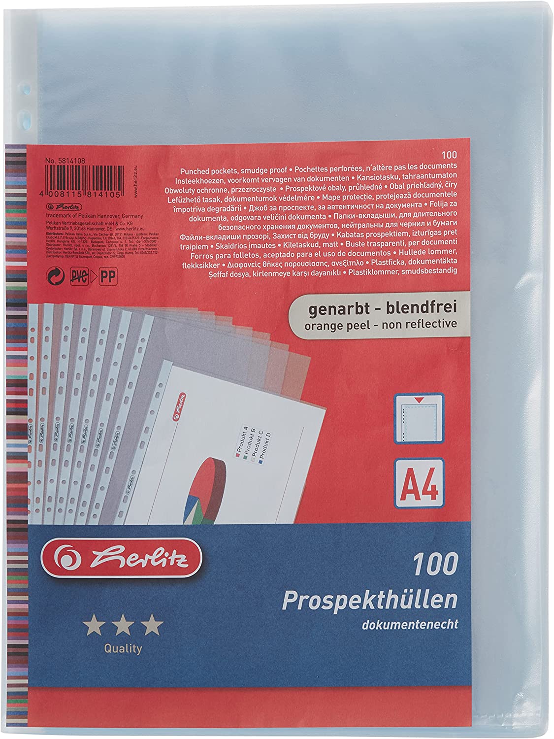 herlitz Prospekth�lle, DIN A4, genarbt, 0,055 mm