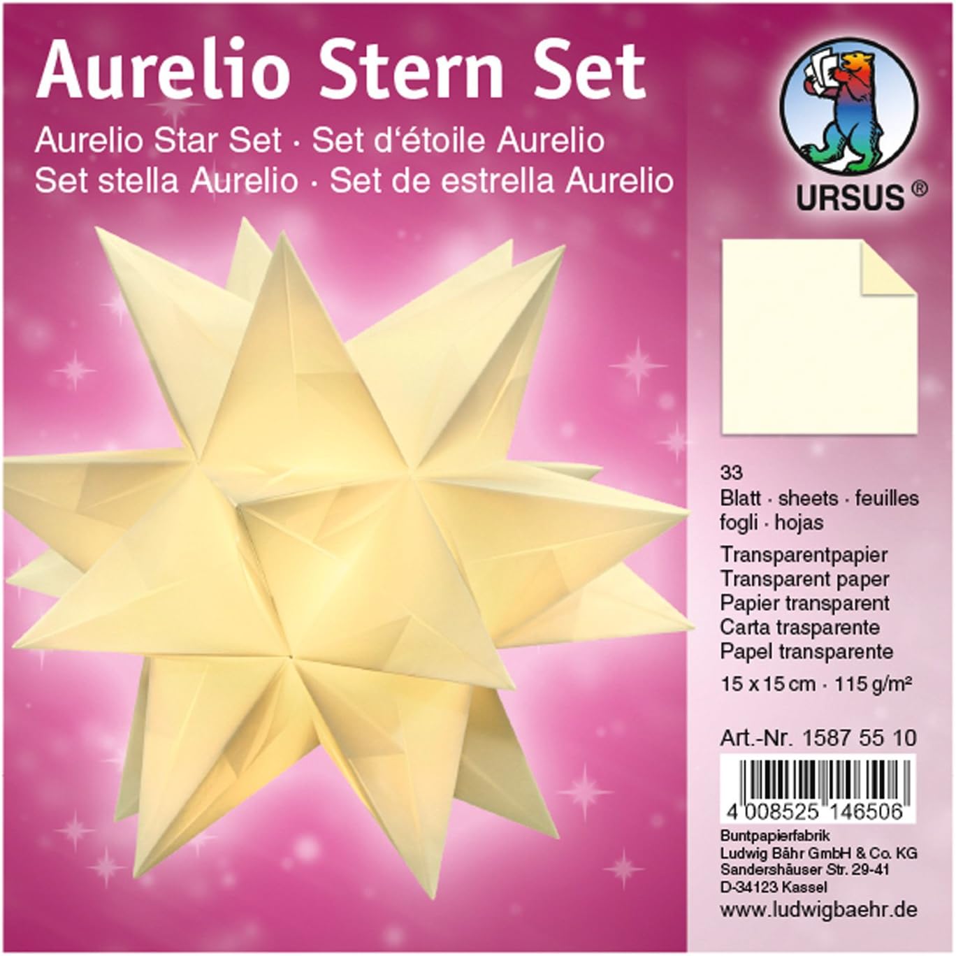 URSUS Faltbl�tter Aurelio Stern, creme, 150 x 150 mm