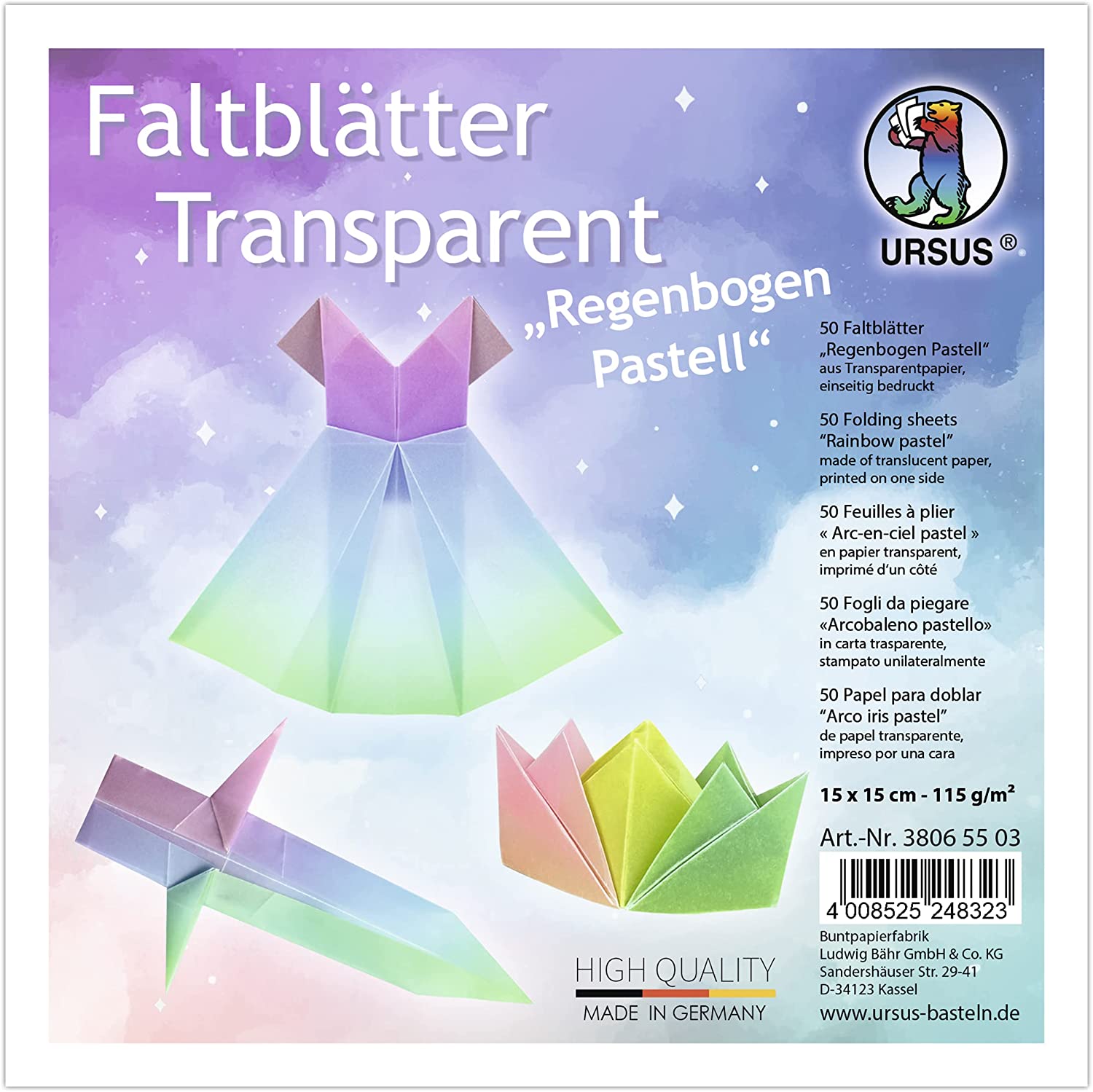 Ursus Faltblatt Transparent Papier REGENBOGEN PASTELL 11...