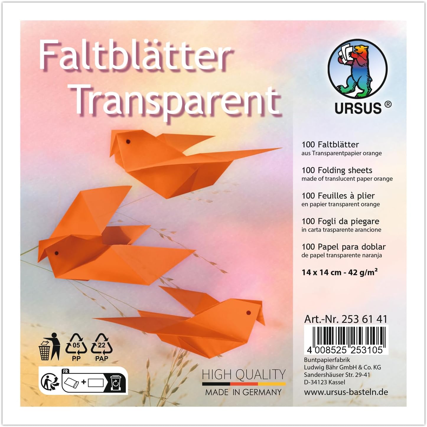 URSUS Faltbl�tter Transparent Universal 14x14cm 100 Blat...