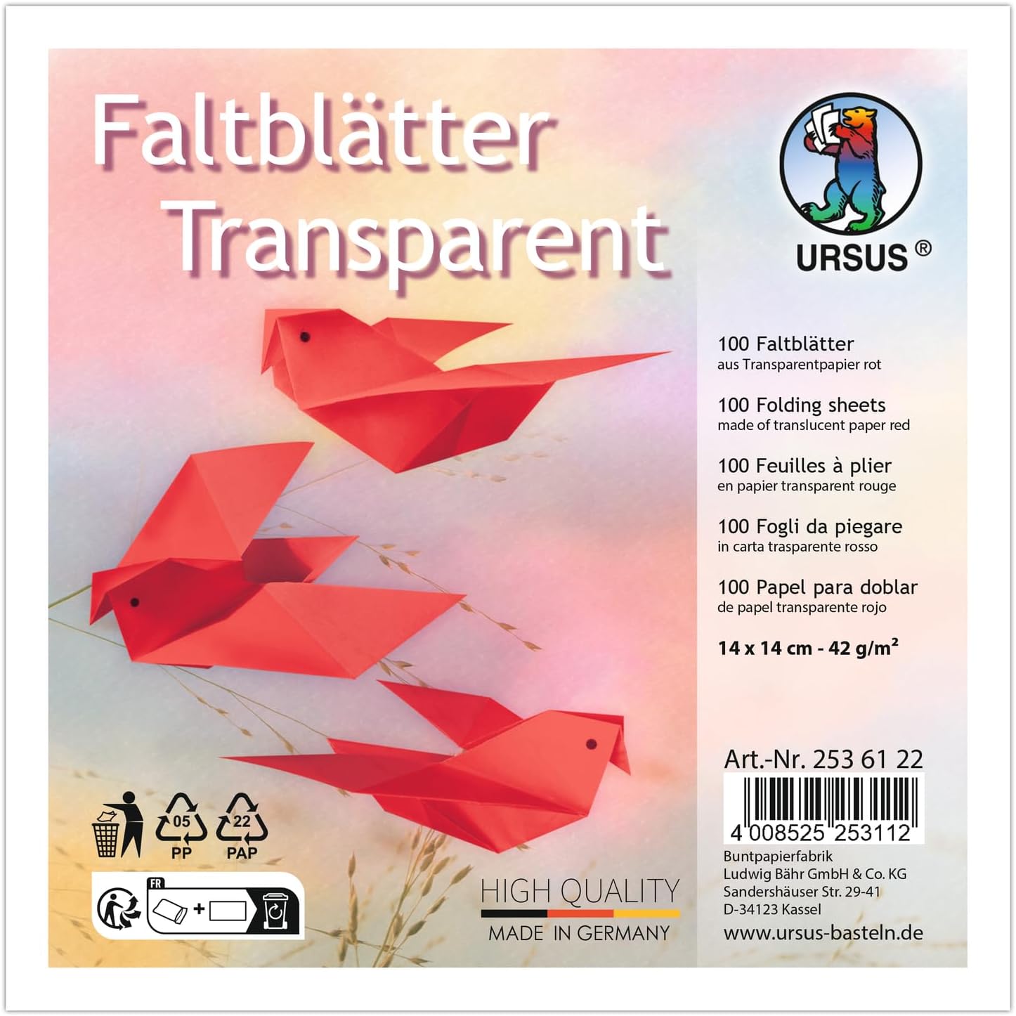 URSUS Faltbl�tter Transparent Universal 14x14cm 100 Blat...