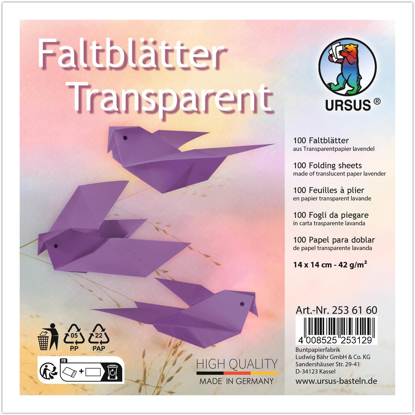 URSUS Faltbl�tter Transparent Universal 14x14cm 100 Blat...
