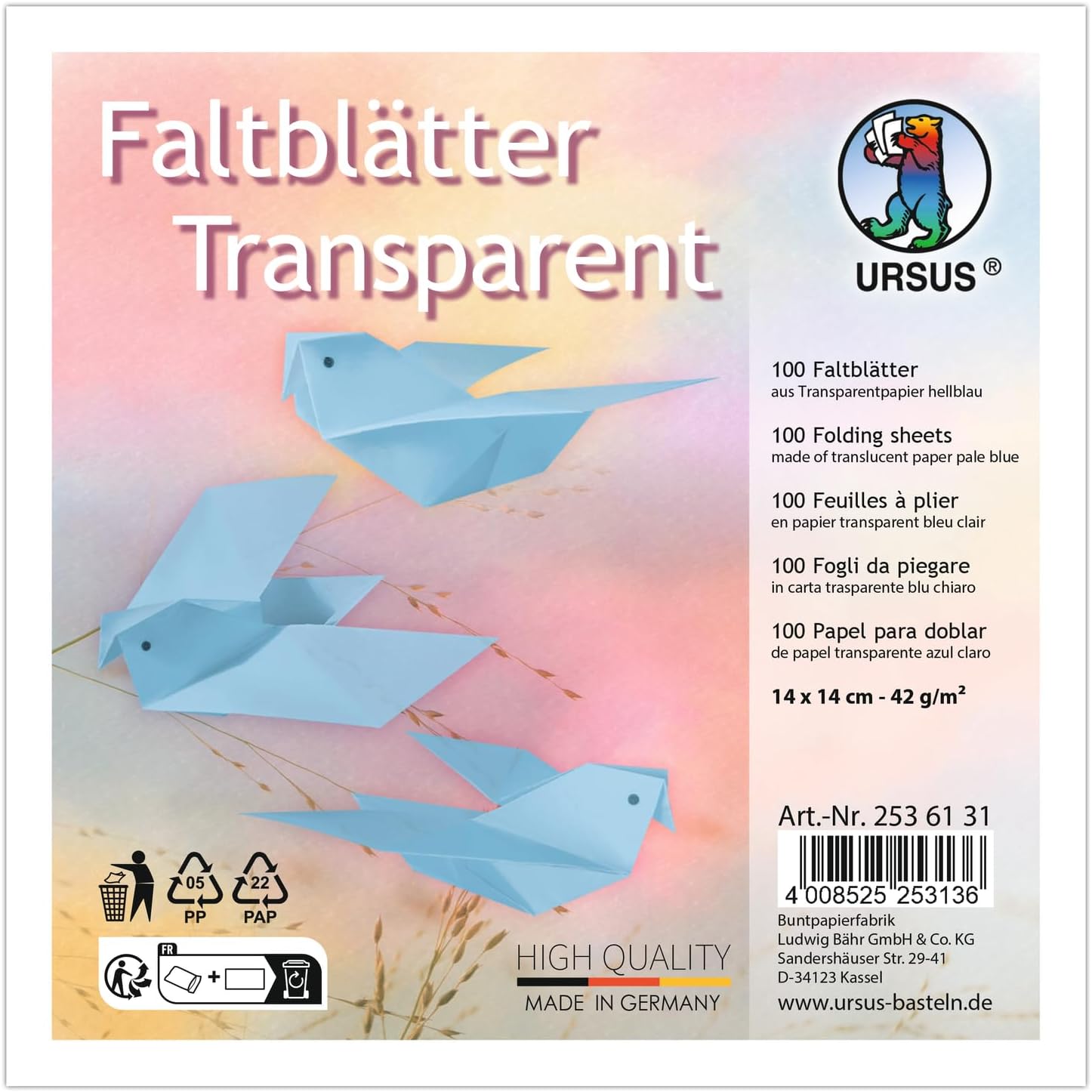 URSUS Faltbl�tter Transparent Universal 14x14cm 100 Blat...