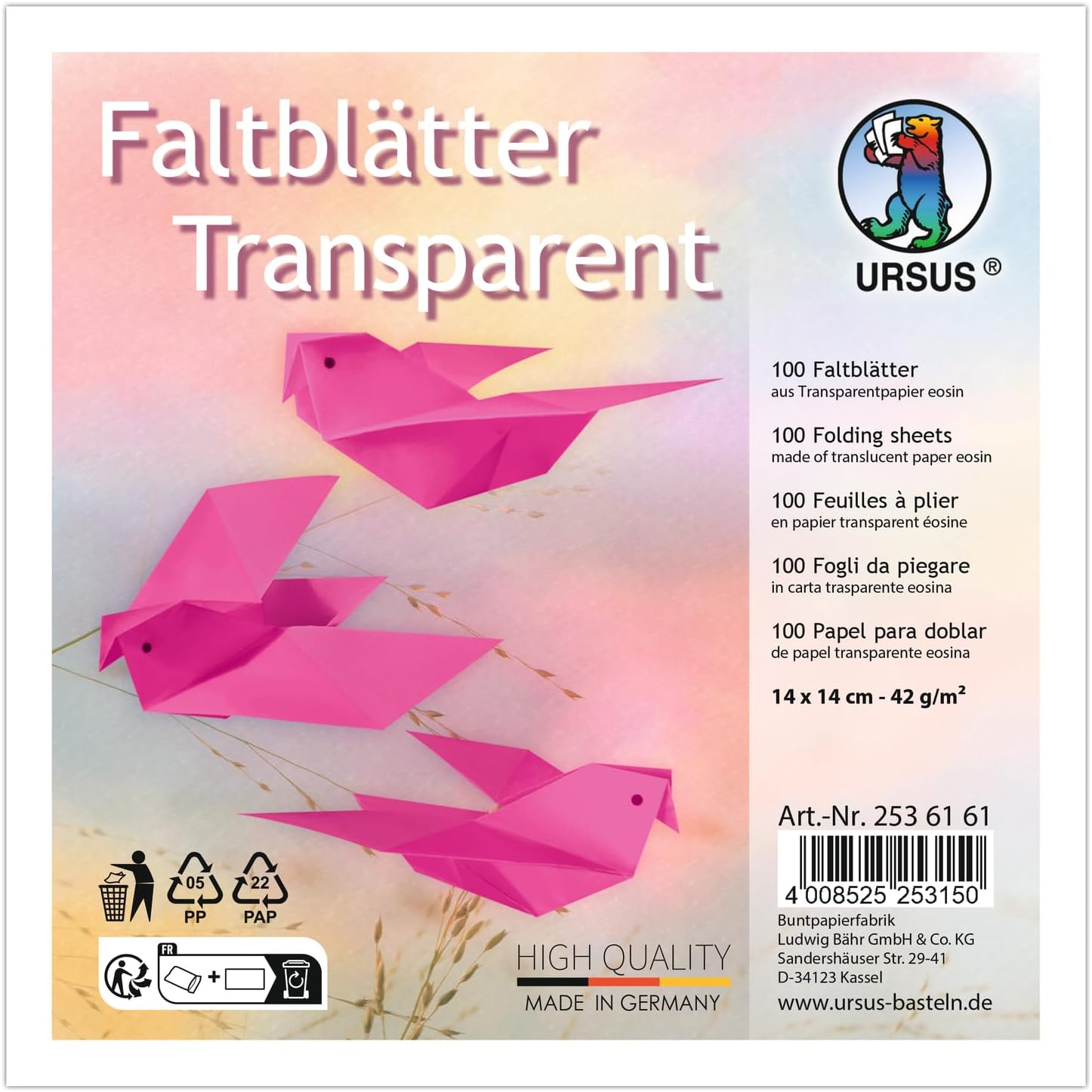 URSUS Faltbl�tter Transparent Universal 14x14cm 100 Blat...