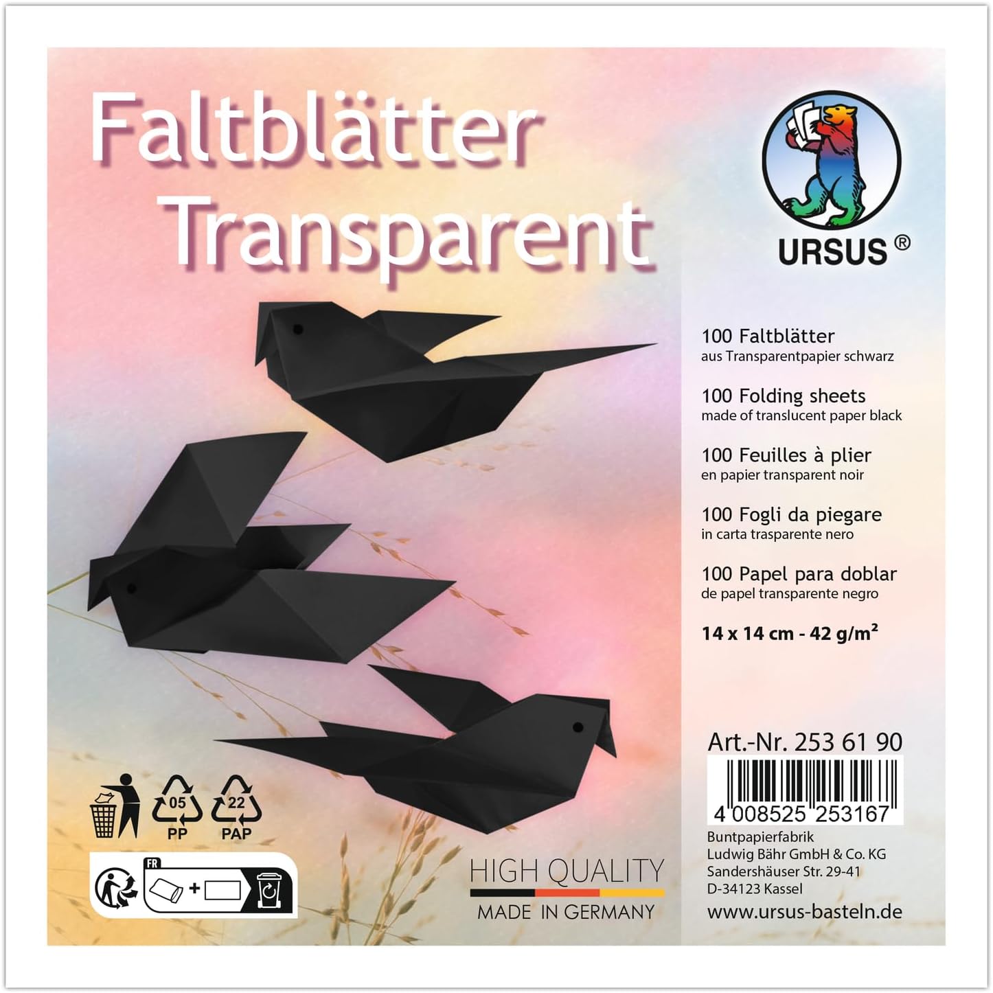 URSUS Faltbl�tter Transparent Universal 14x14cm 100 Blat...