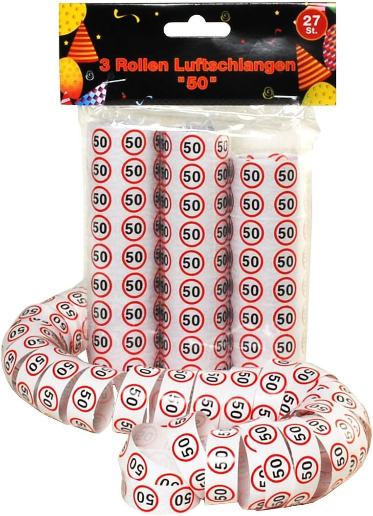Luftschlangen 3er Packung Verkehrsschild Zahl 50 1,5cm 1...