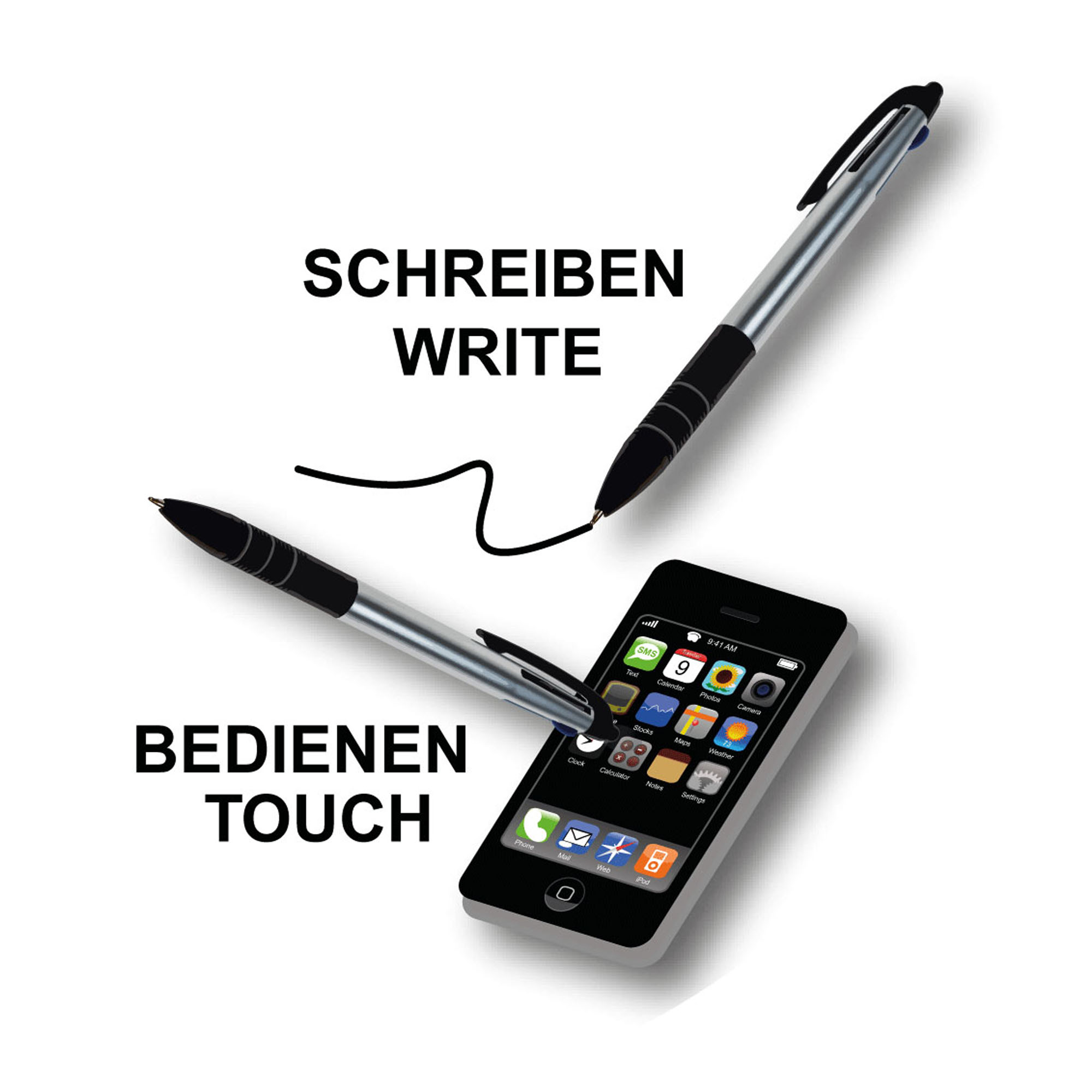 Touchscreen Pen Kugelschreiber mit 3 Schreibfarben (sort...