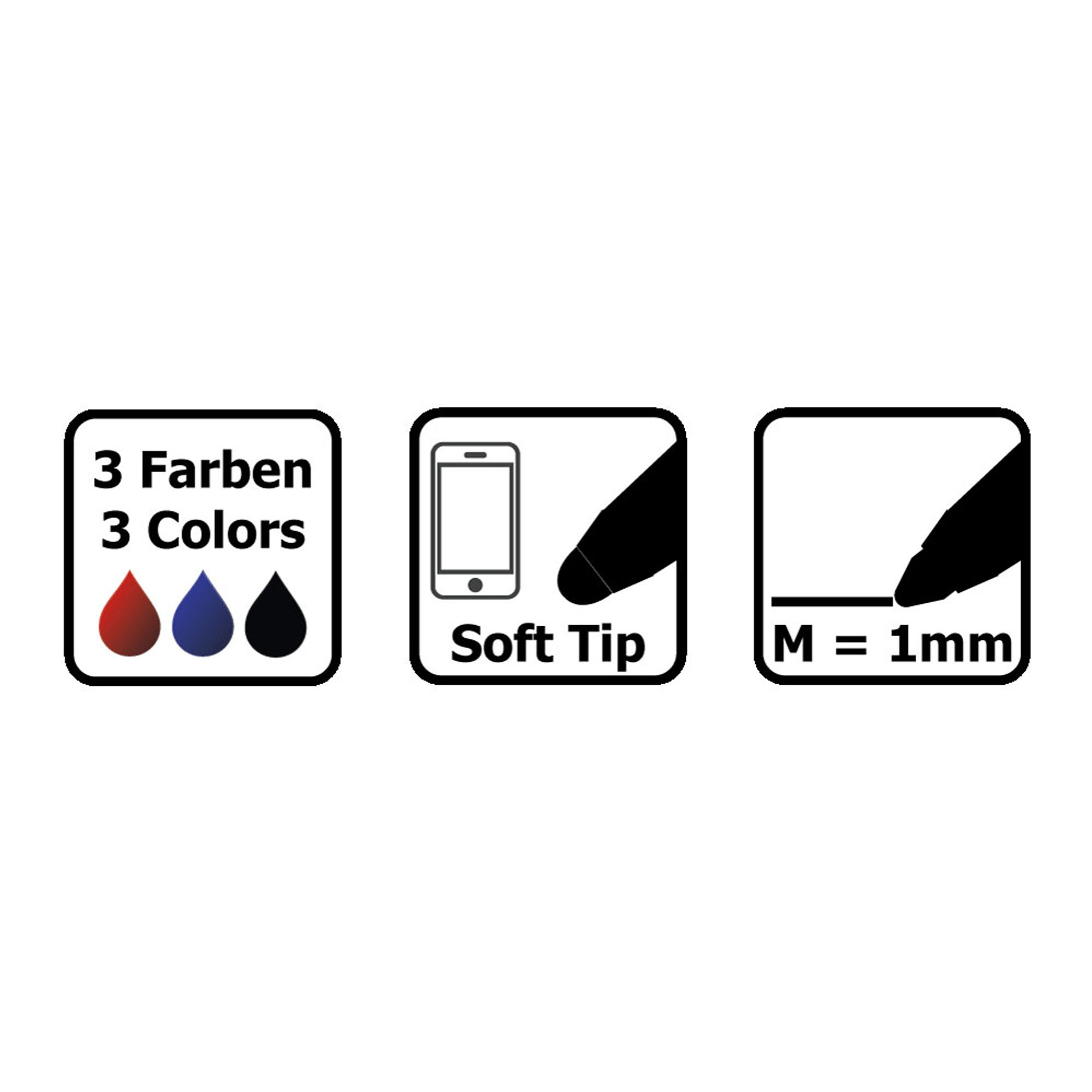 Touchscreen Pen Kugelschreiber mit 3 Schreibfarben (sort...