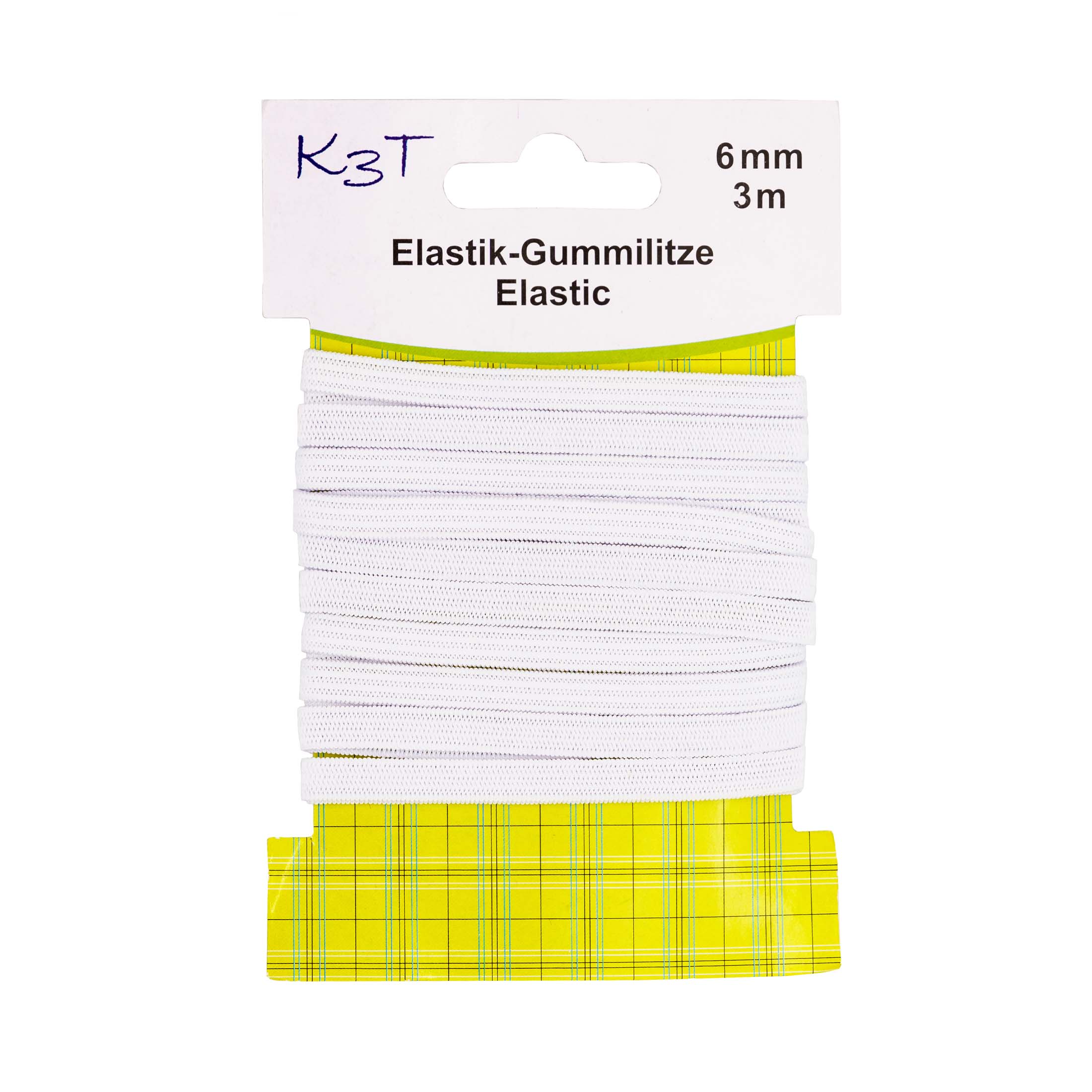 Elastik-Gummilitze, 6mm x 3m auf Karte, wei�