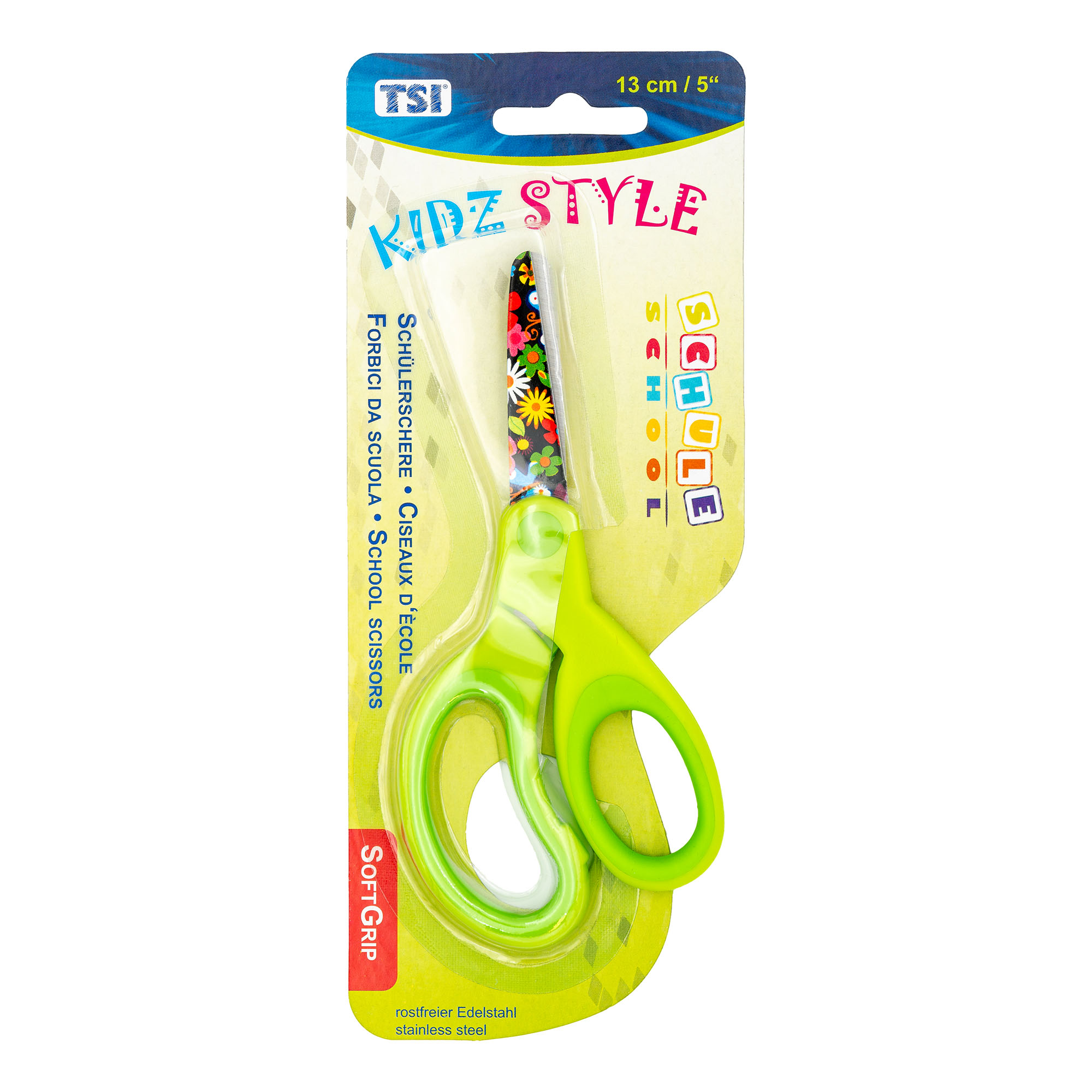 Scheren mit Motivdruck 13cm, Motiv FLOWER gr�n