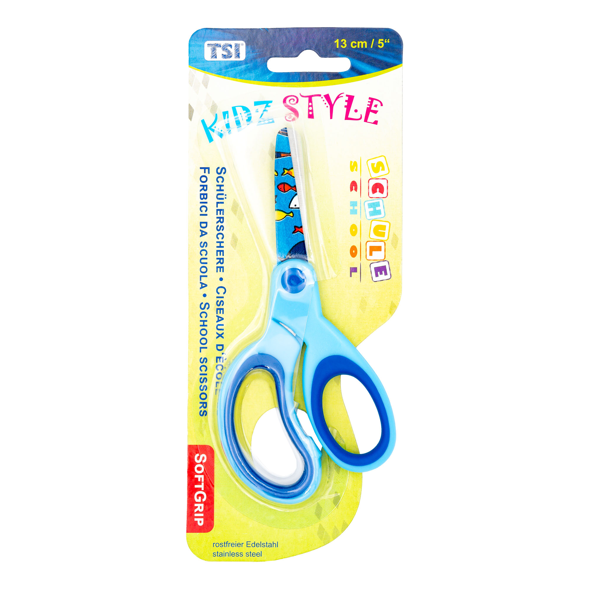 Schere mit Motivdruck 13 cm, Motiv Fische/blau