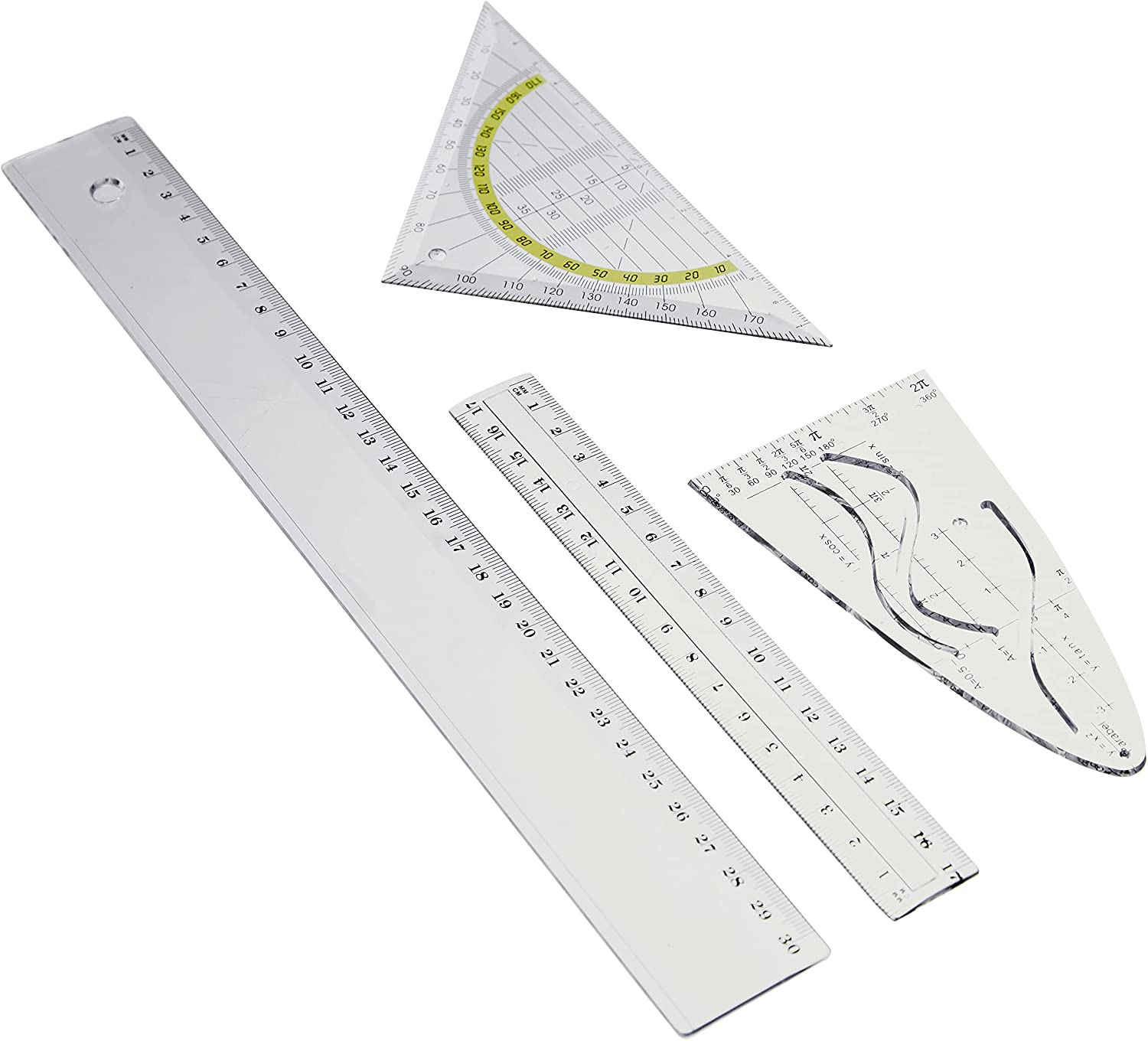 Geometrie-Set 4tlg. 2x Lineal,Parabel Geodreieck