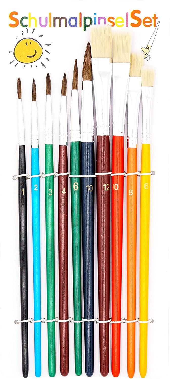 Pinselset 10 St Vegan Haar- + Borstenpinsel Haar 1 2 4 6...