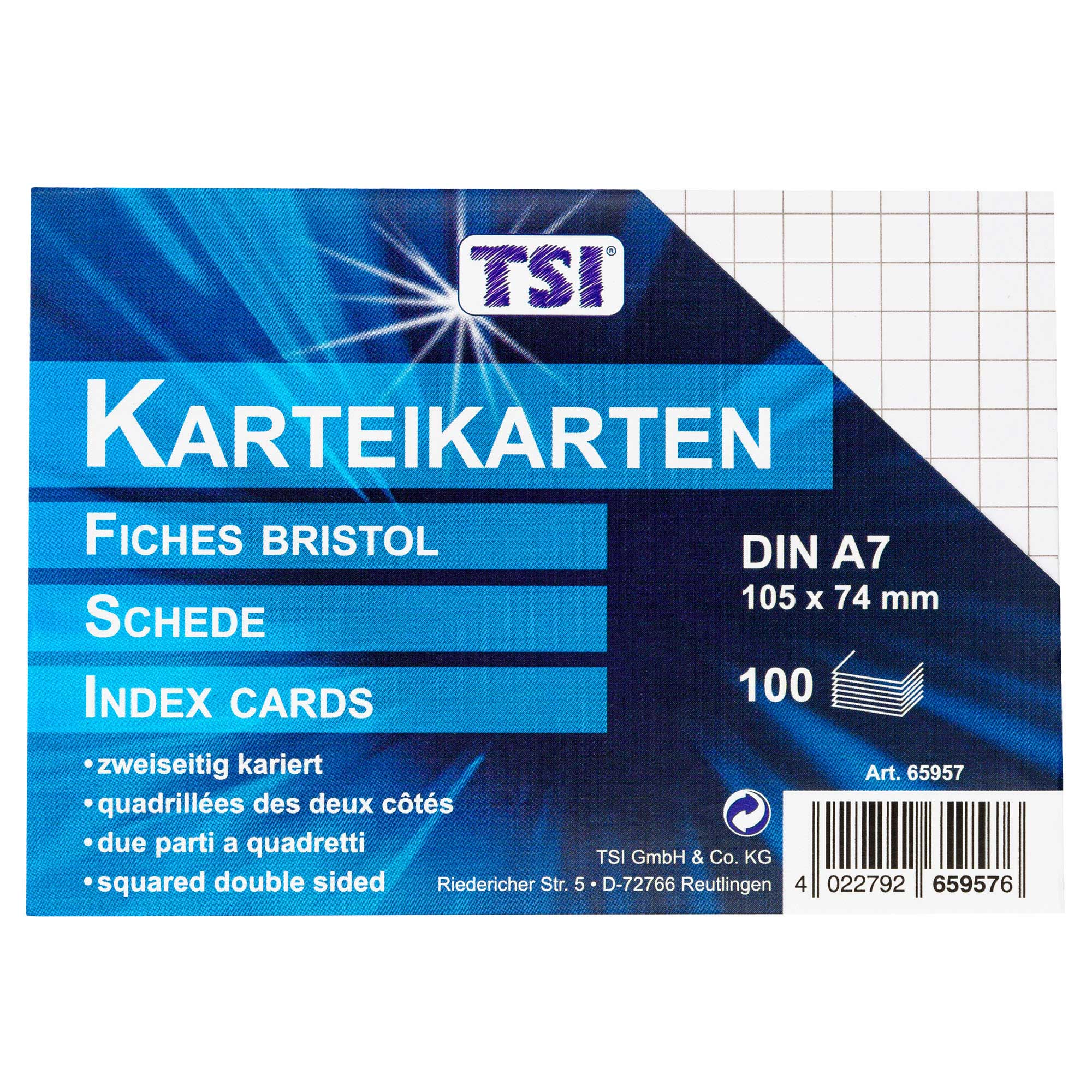 Karteikarten A7 kariert 100er Pg.
