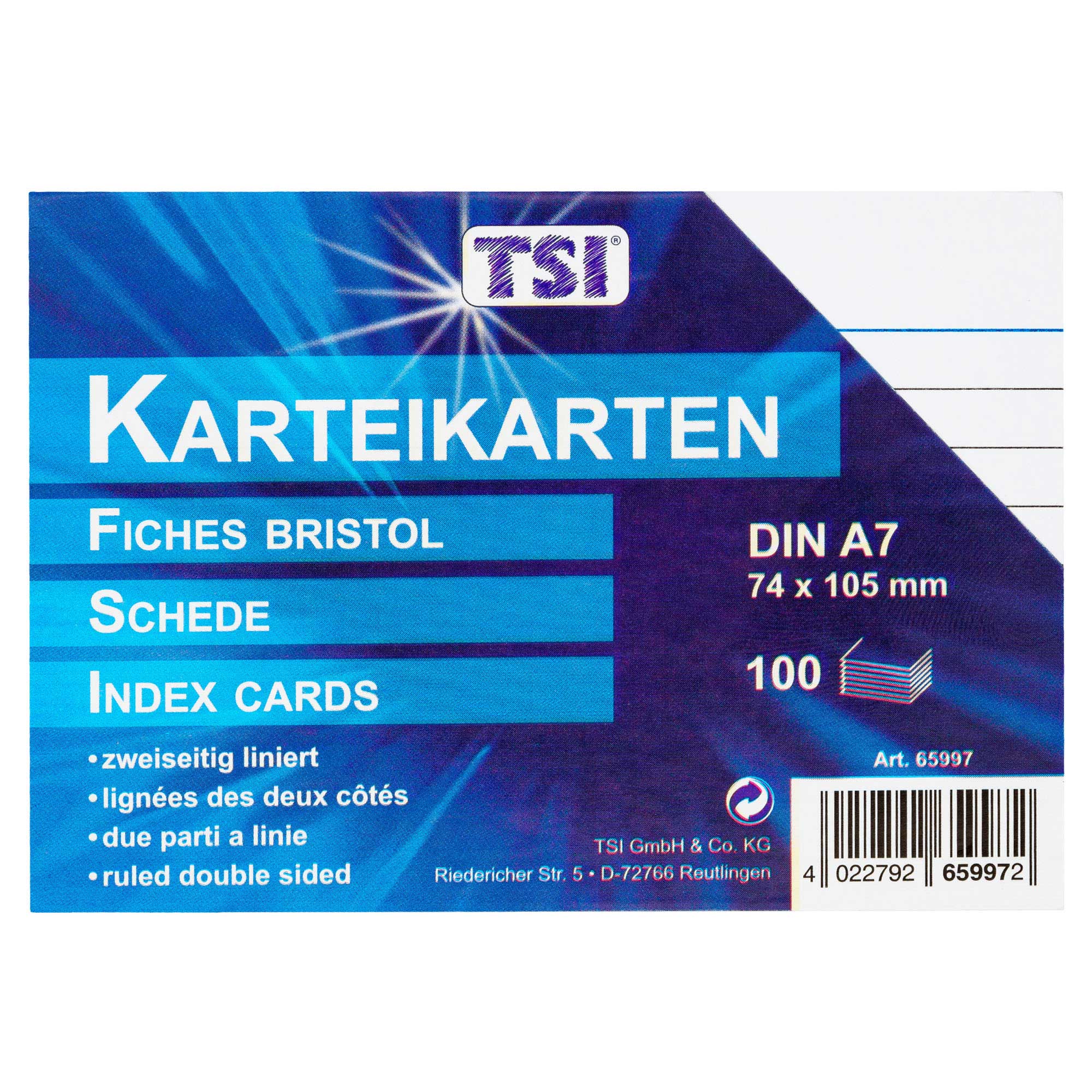 Karteikarten A7 liniert 100er Pg., wei�