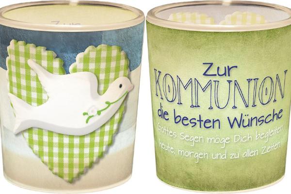 Windlicht+Teelicht 6x6cm F�r Dich Zur Kommunion Taube