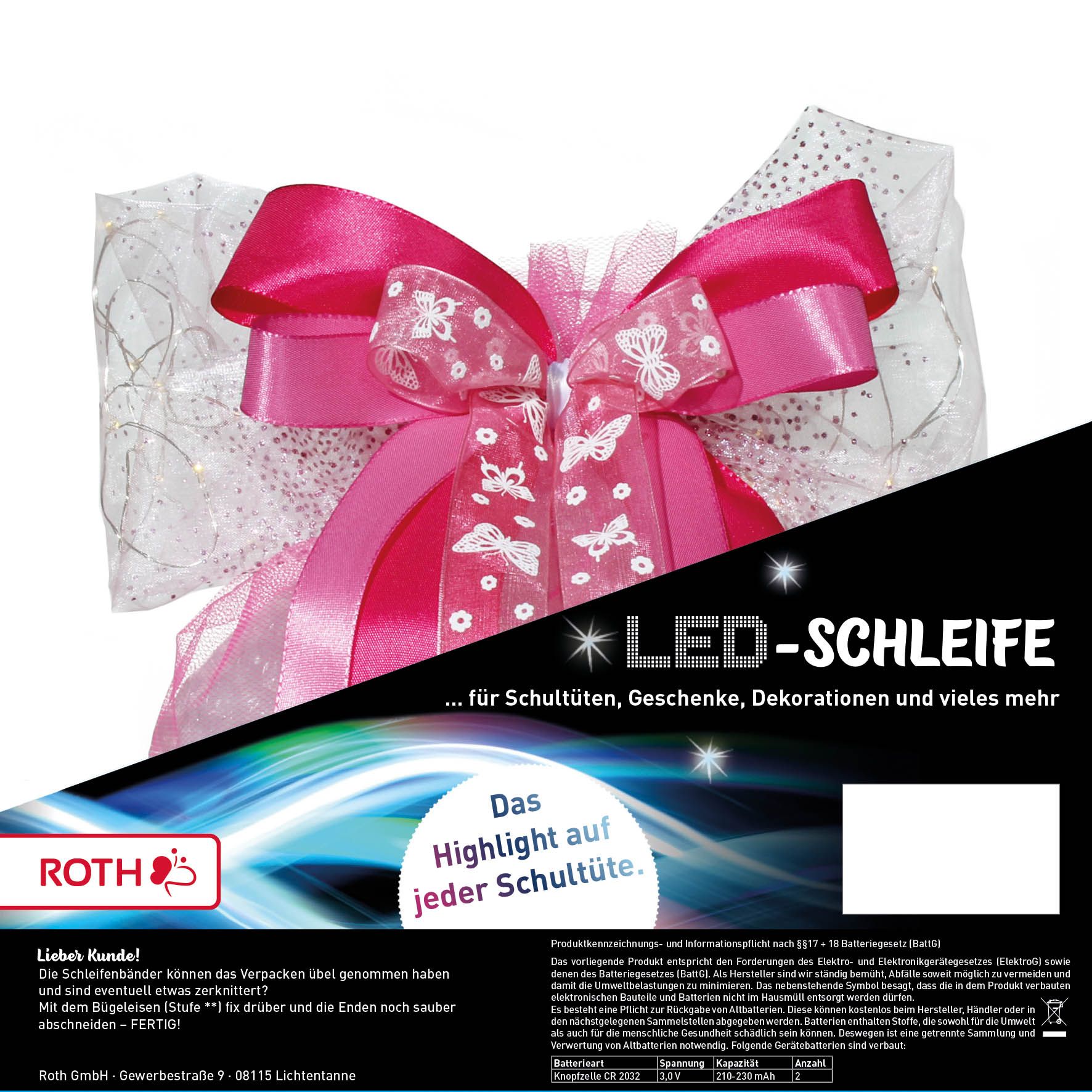 Roth Schult�ten LED-Schleife PINK GLAMOUR ca. 50 x 23 cm