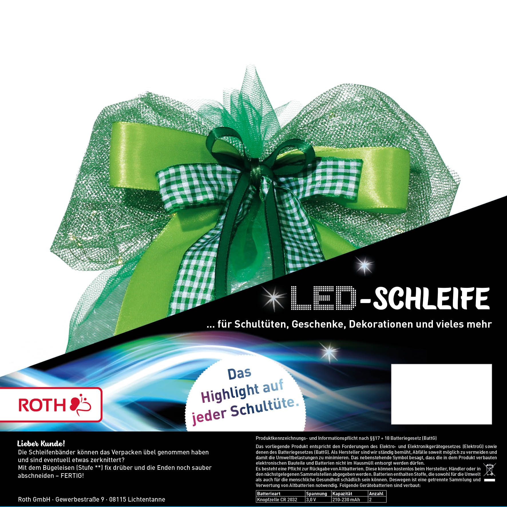 Roth Schult�ten LED-Schleife GREEN LIGHTS ca. 50 x 23 cm