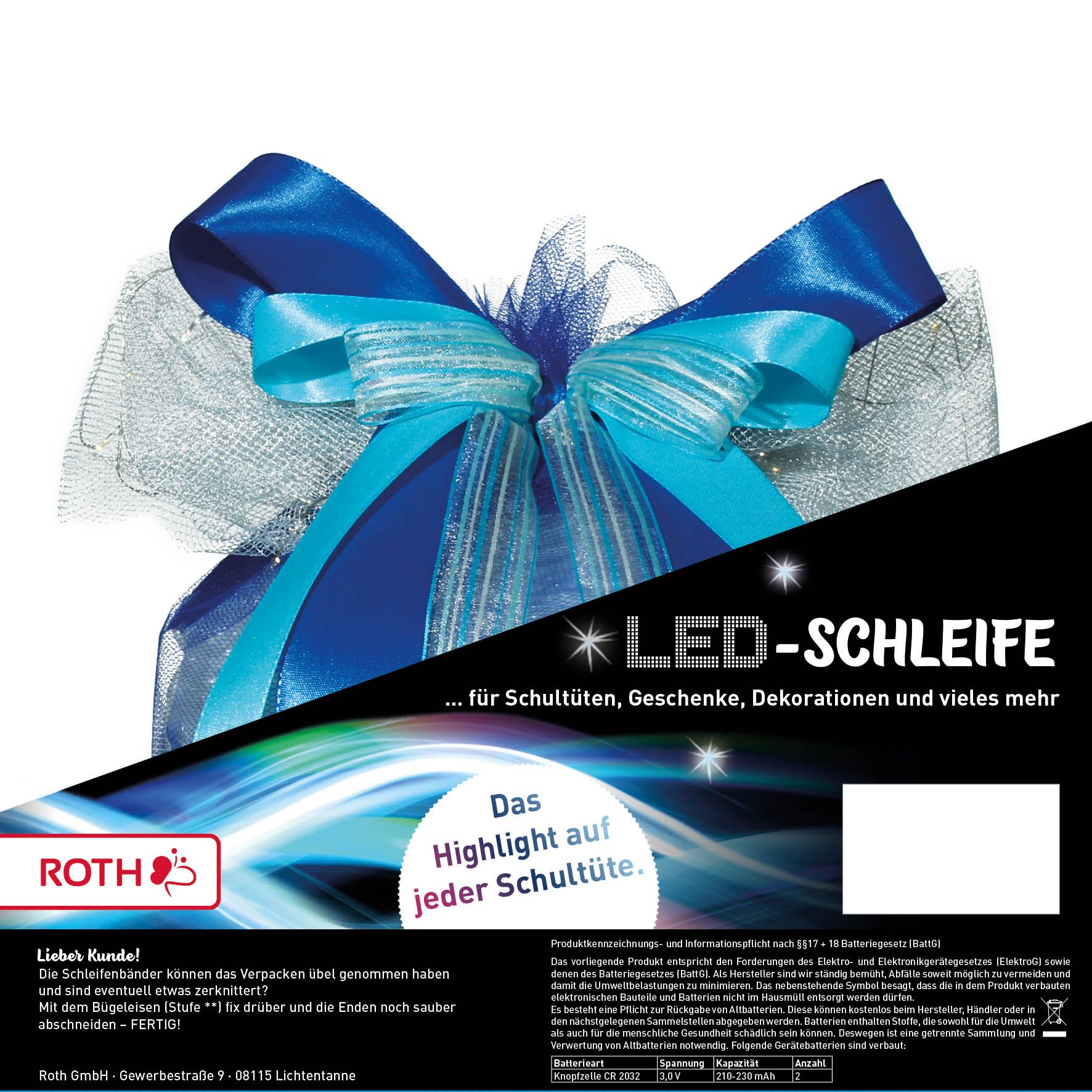 Roth Schult�ten LED-Schleife BLUE STAR ca. 50 x 23 cm