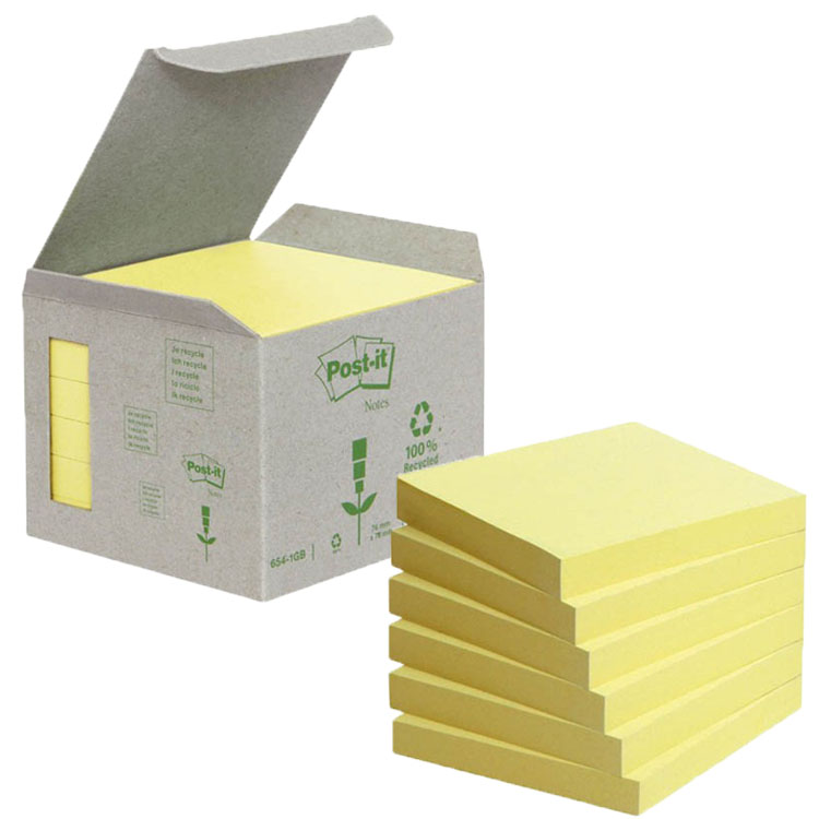 6xPost-it Haftnotizen Recycling, 76 x 76 mm, gelb