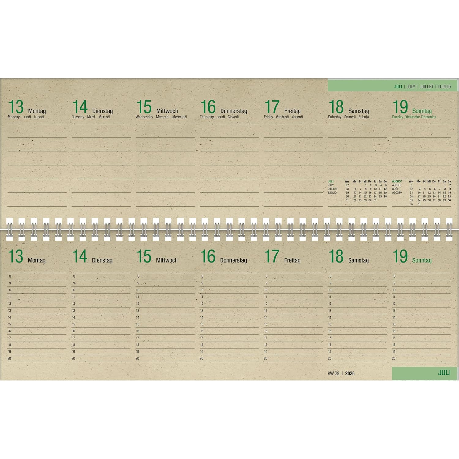 ZETTLER 2026 Querkalender 32x10,5cm Graspapier 1 Woche 2...