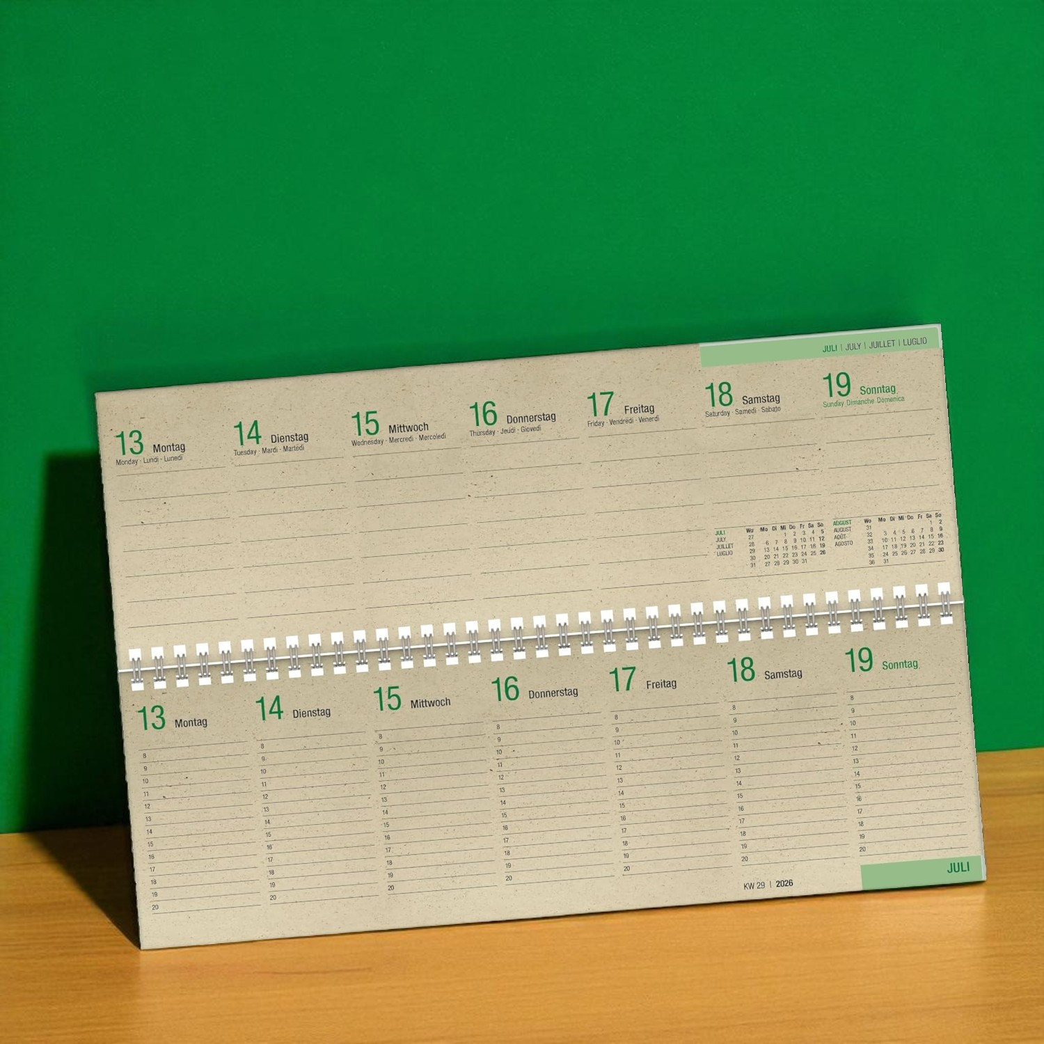 ZETTLER 2026 Querkalender 32x10,5cm Graspapier 1 Woche 2...