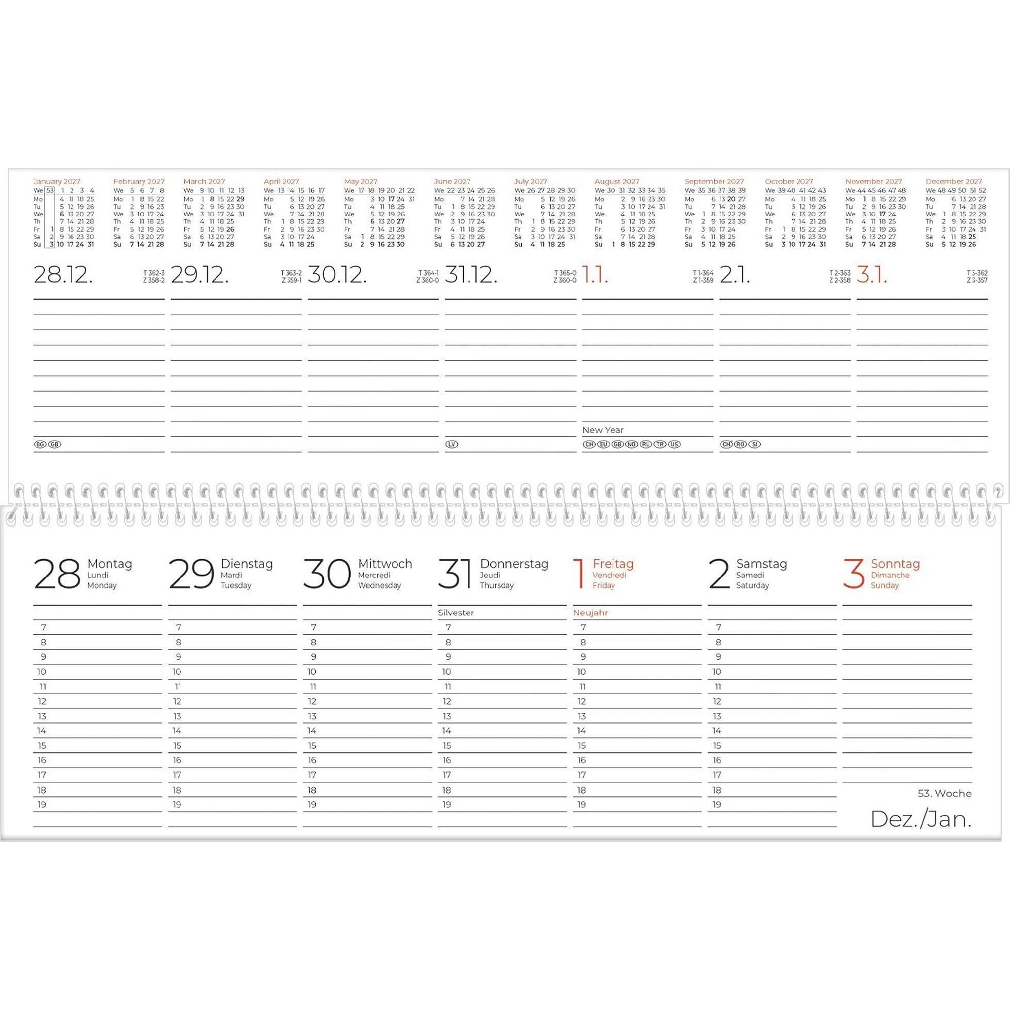 ZETTLER 2027 Pultkalender 1W 2S blau Querkalender Spiral...