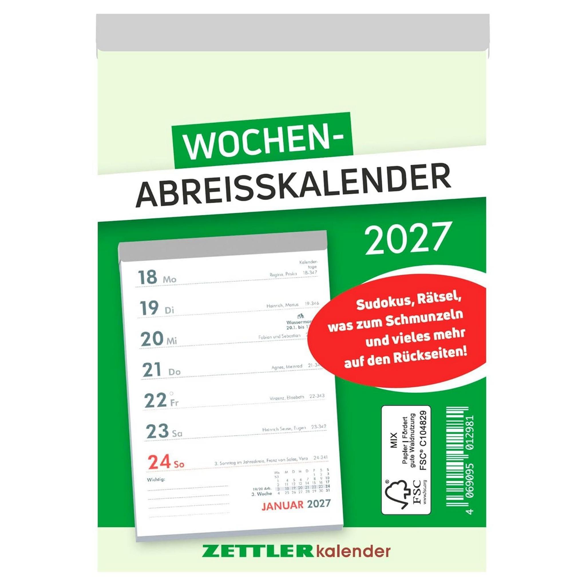 ZETTLER Wochenabrei�kalender 2027 Abrei�block Kalender 1...