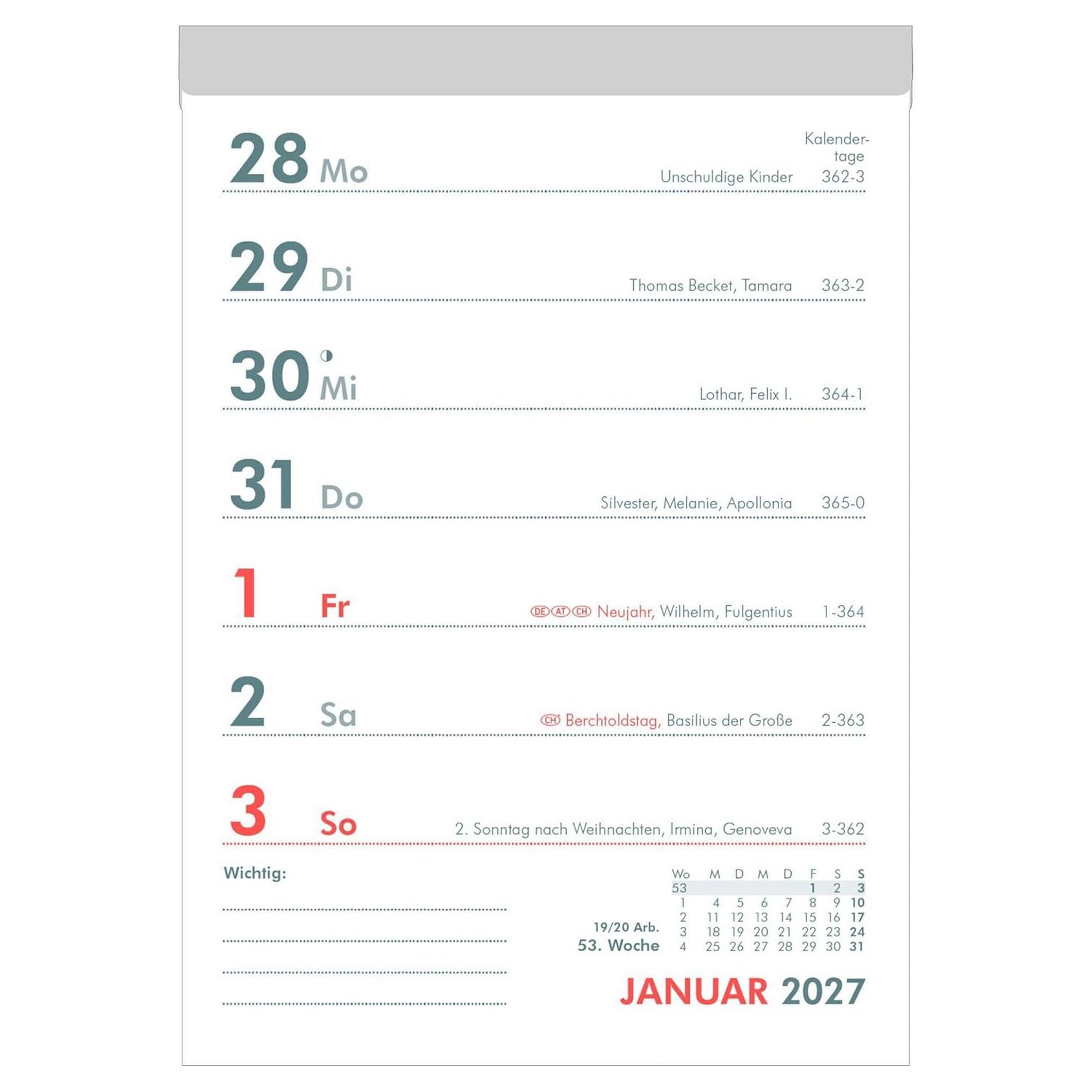 ZETTLER Wochenabrei�kalender 2027 Abrei�block Kalender 1...