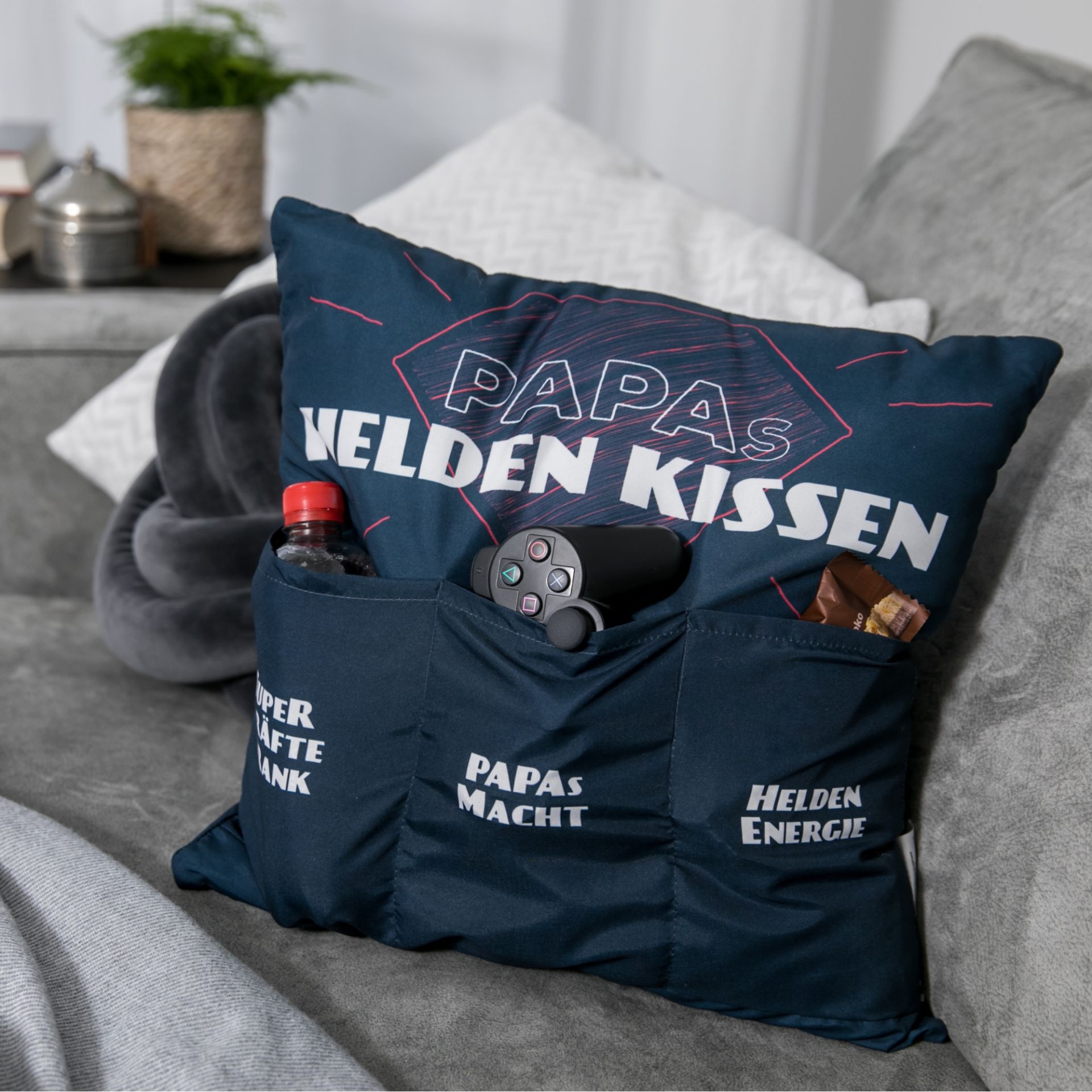 Kissen aus Stoff Sofahelden Papas Heldenkissen mit Tasch...