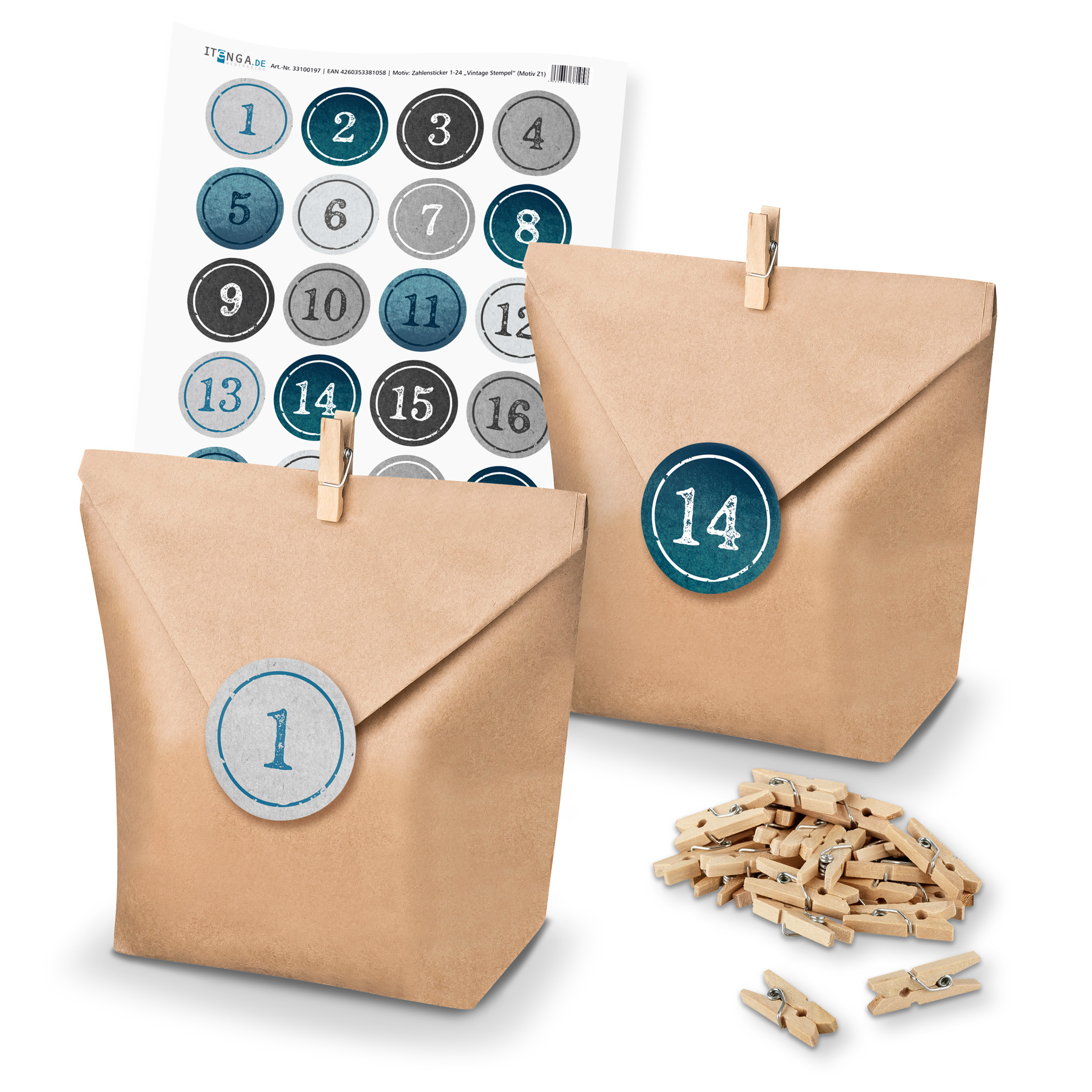 Basteladventskalender Set - Set 1 blaue Farbt�ne Sticke...