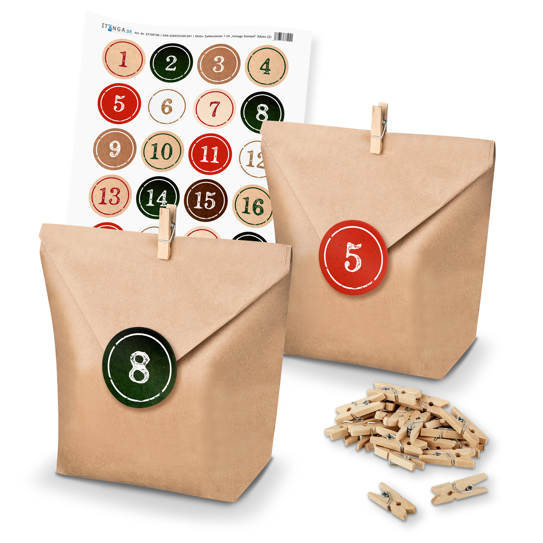 Basteladventskalender Set - Set 2 rot gr�ne Sticker im S...