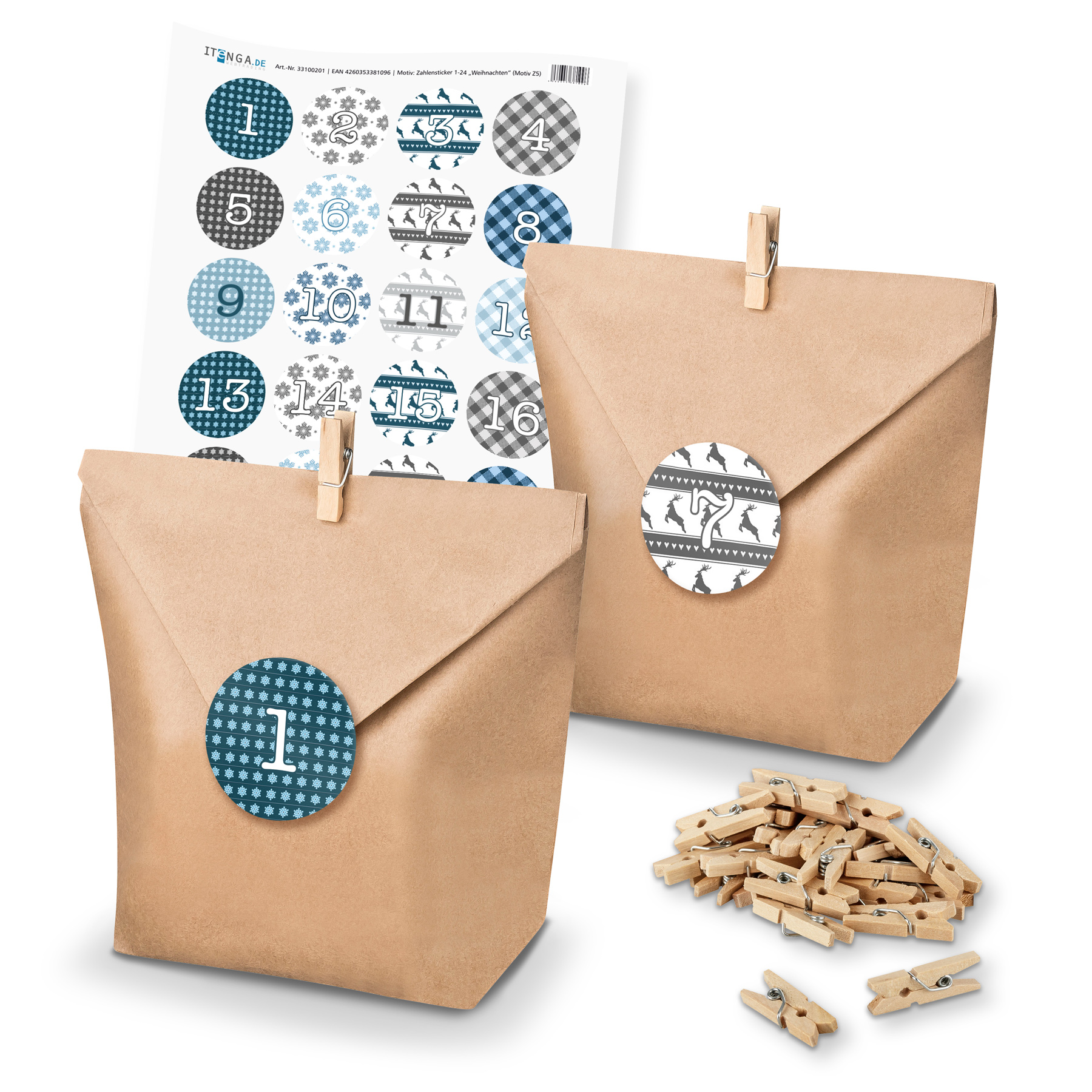 Basteladventskalender Set - Set 5 Weihnachten Sticker in...