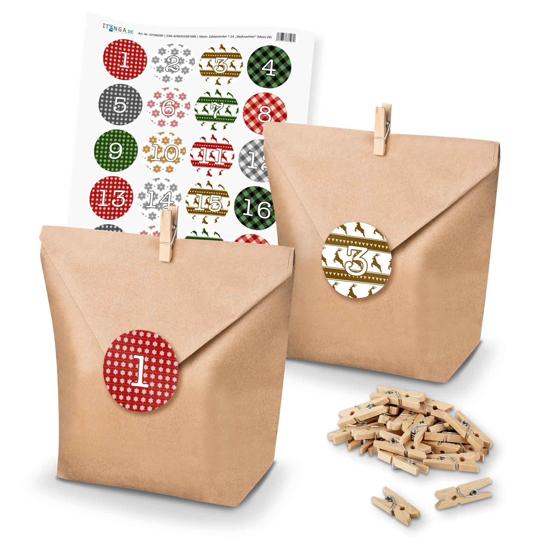 Basteladventskalender Set - Set 6 Weihnachten Sticker ro...
