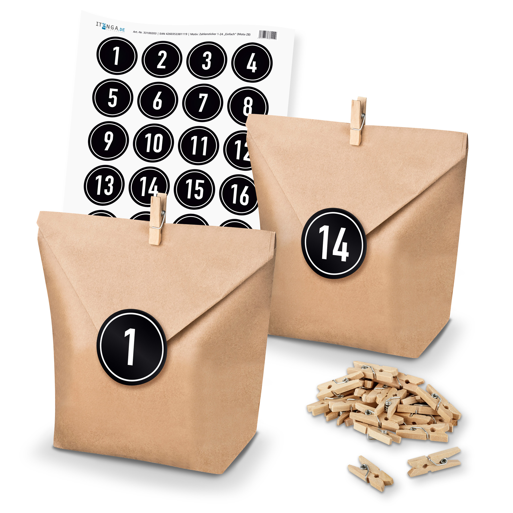 Basteladventskalender Set - Set 8 Zahlensticker schwarz