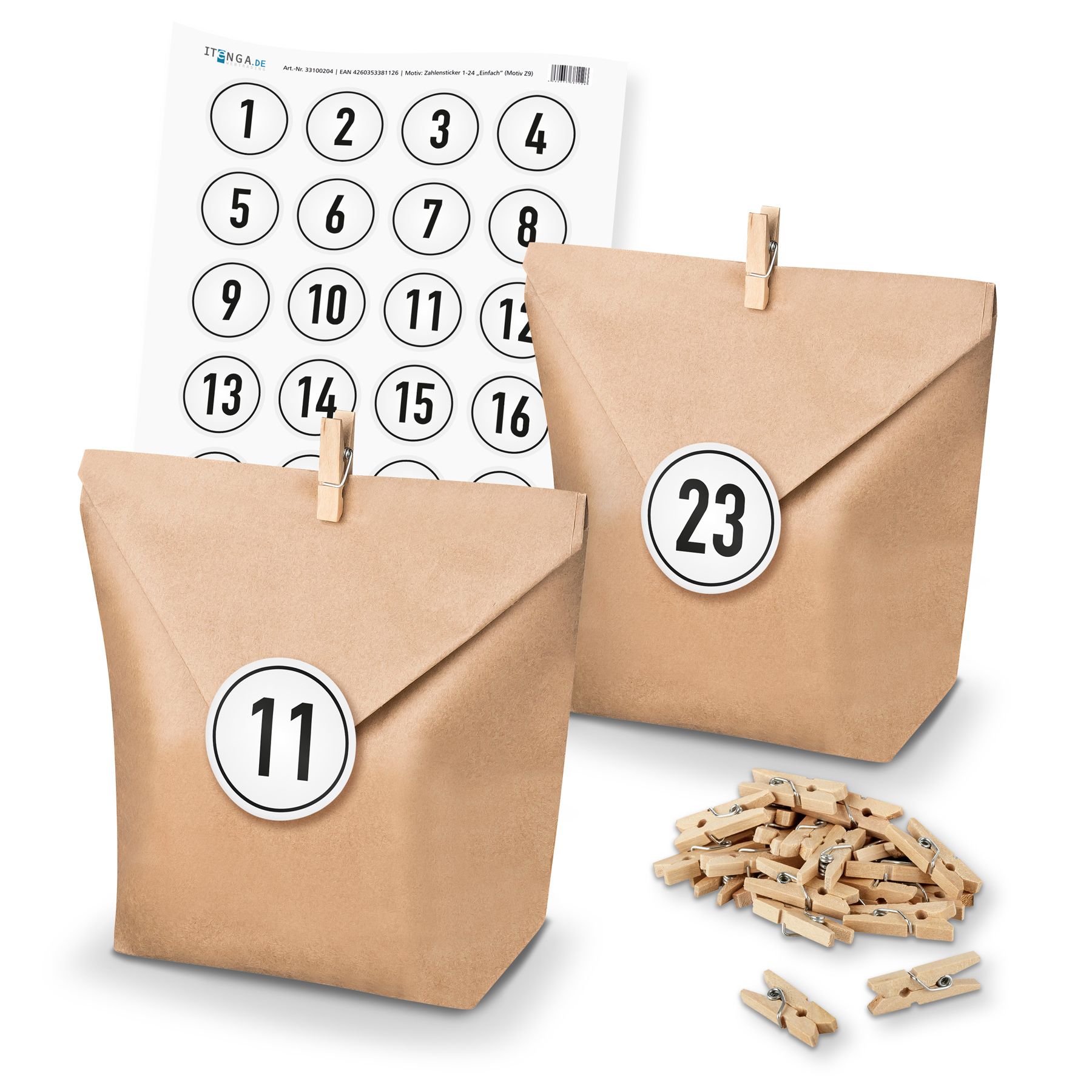Basteladventskalender Set - Set 9 Zahlensticker wei�