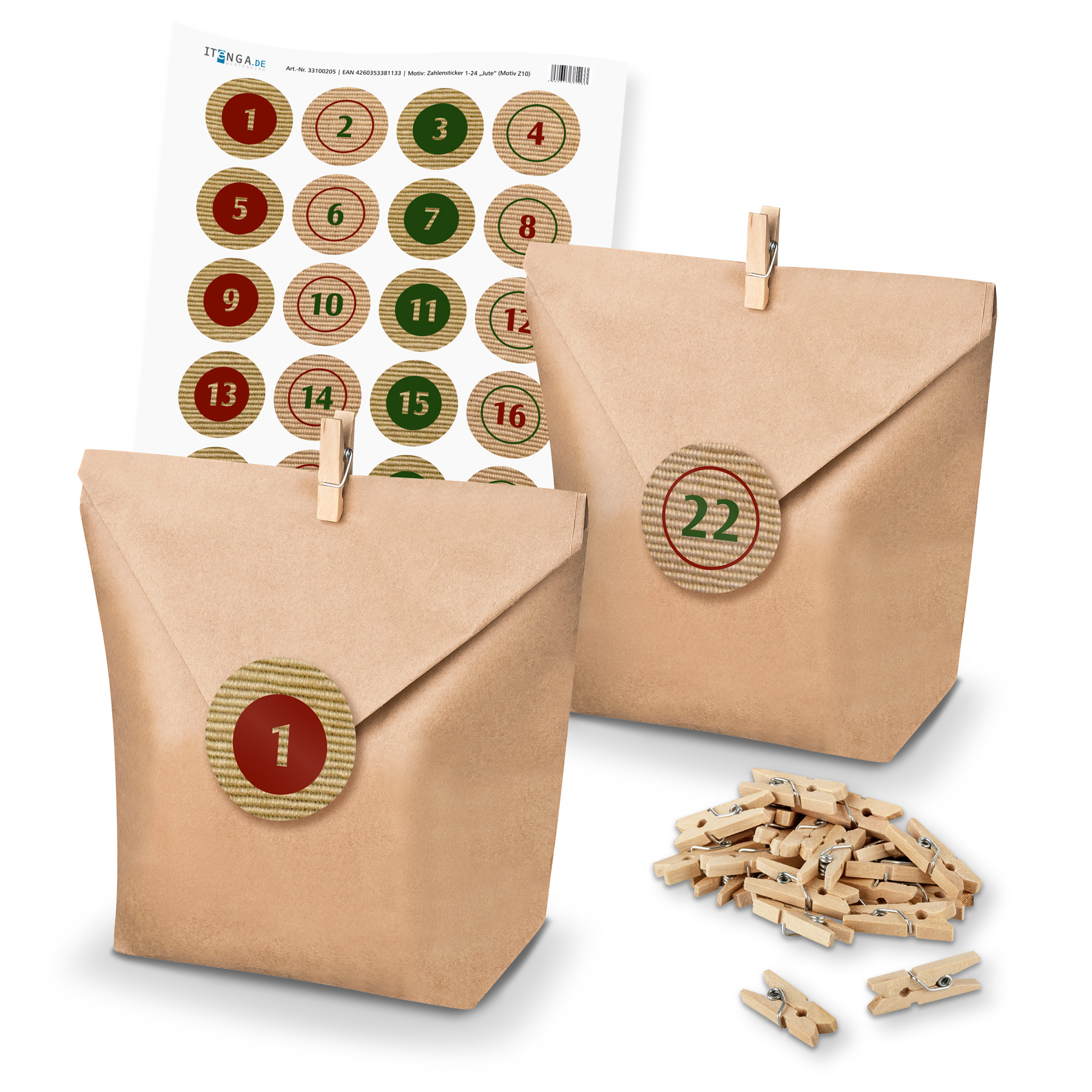 Basteladventskalender Set - Set 10 Sticker Jute Design