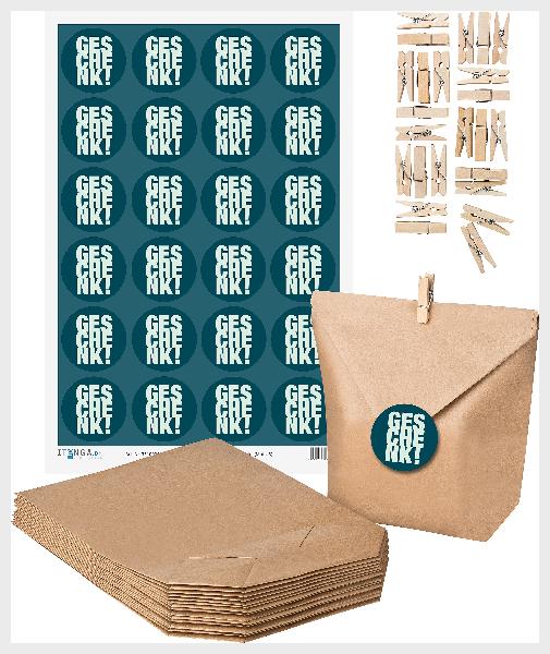 SET GESCHENK (Motiv3) 24x Geschenkt�ten + 24x MiniKlamme...