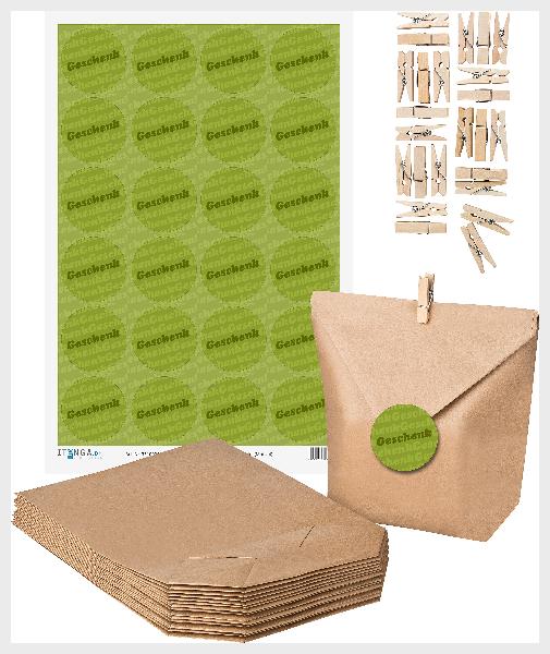 SET GESCHENK (Motiv4) 24x Geschenkt�ten + 24x MiniKlamme...