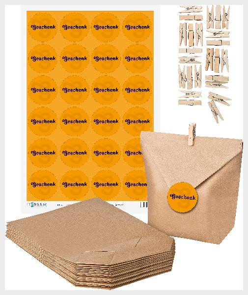 SET GESCHENK (Motiv5) 24x Geschenkt�ten + 24x MiniKlamme...