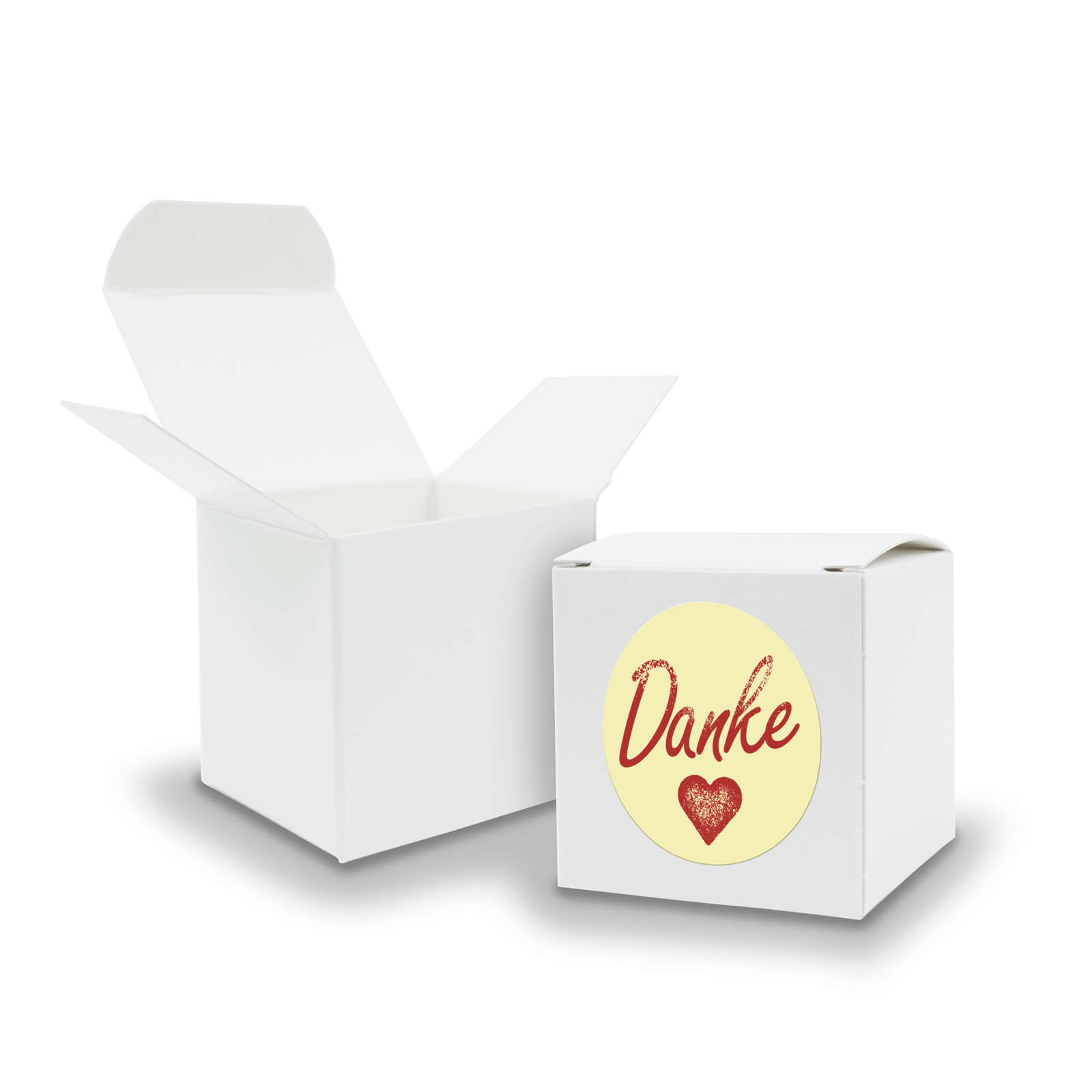 SET DANKE (Motiv1) 24xFaltschachtel W�rfel 6,5cm wei� +...